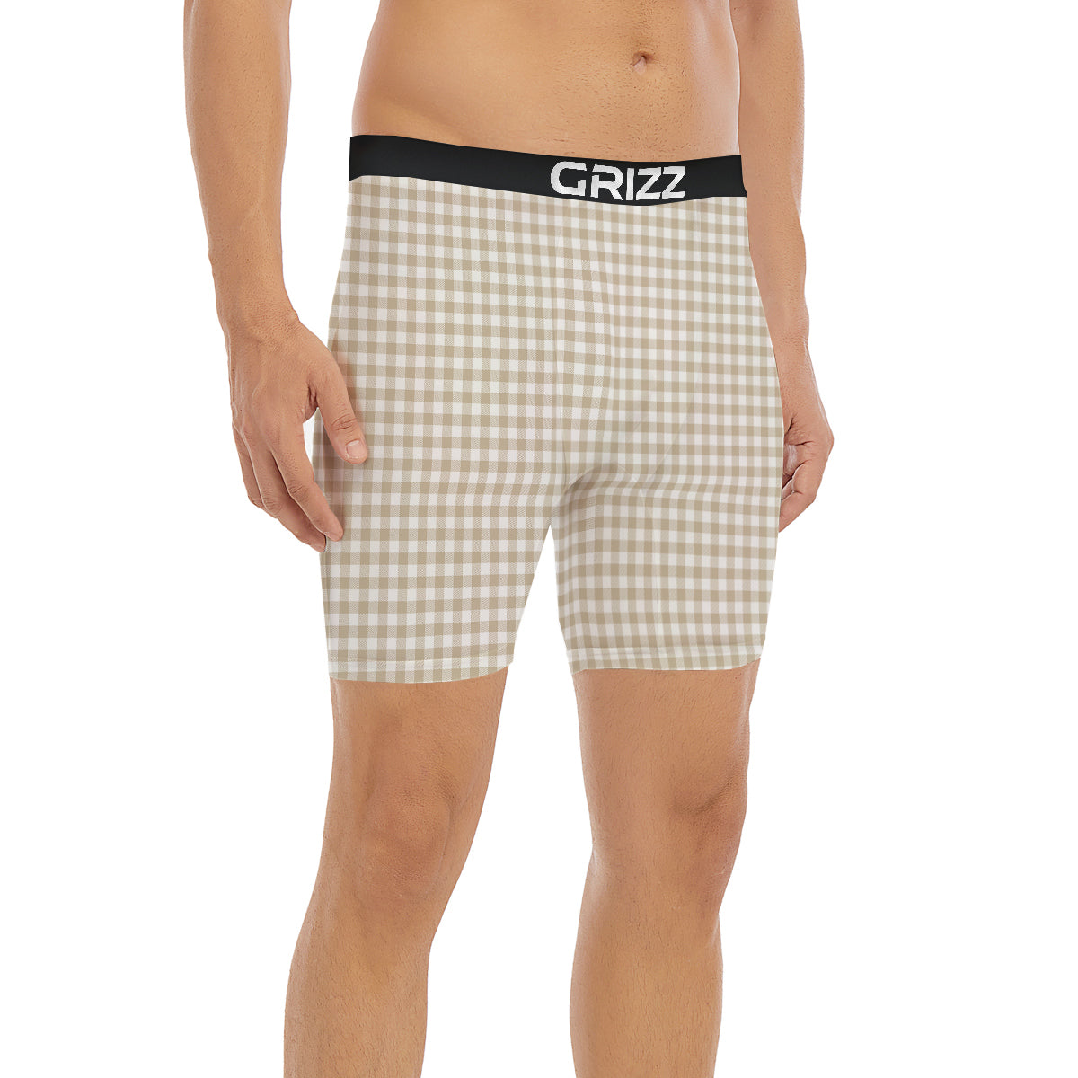 Gingham White And Beige Print Pattern Boxer Briefs-grizzshop