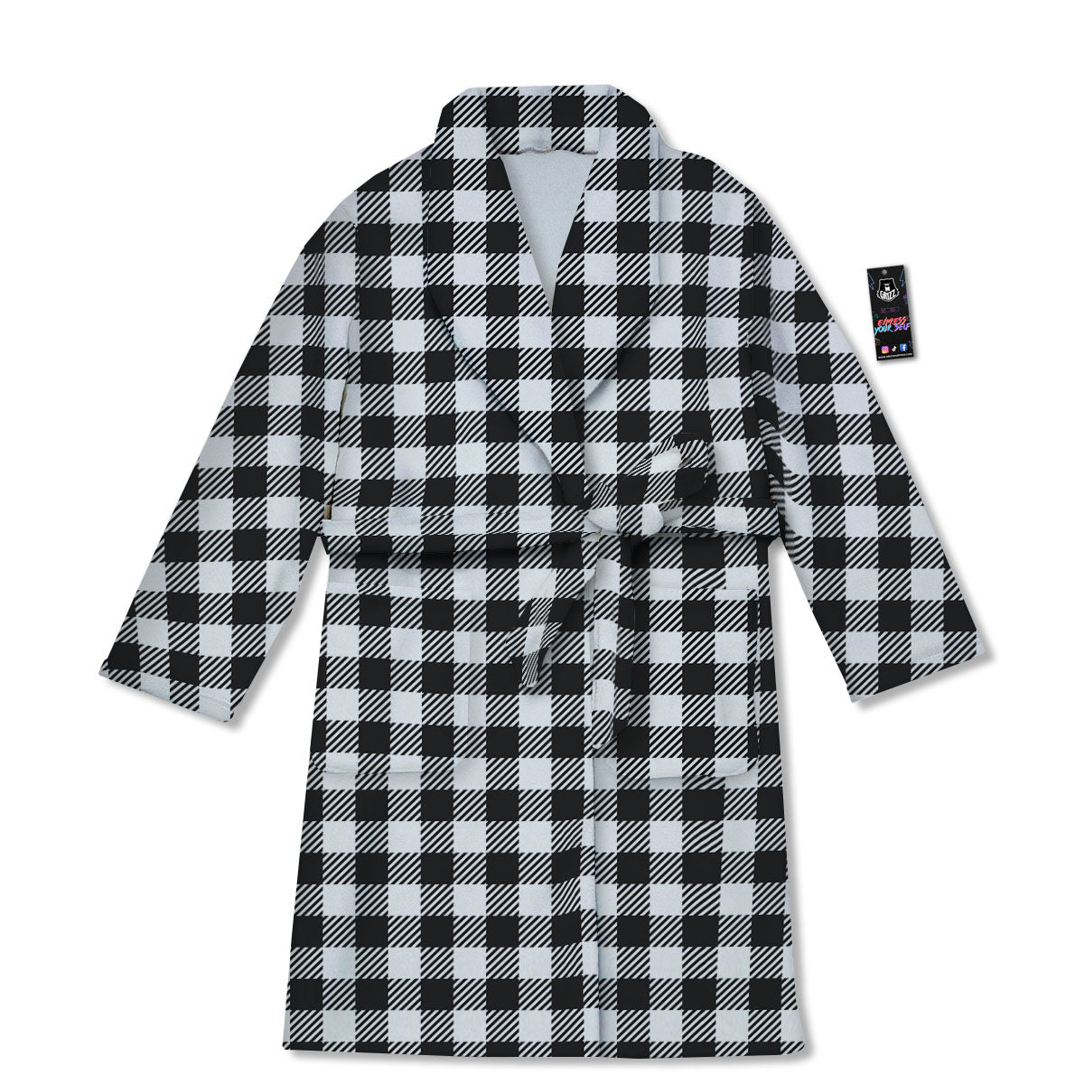 Gingham White And Black Print Pattern Bathrobe-grizzshop