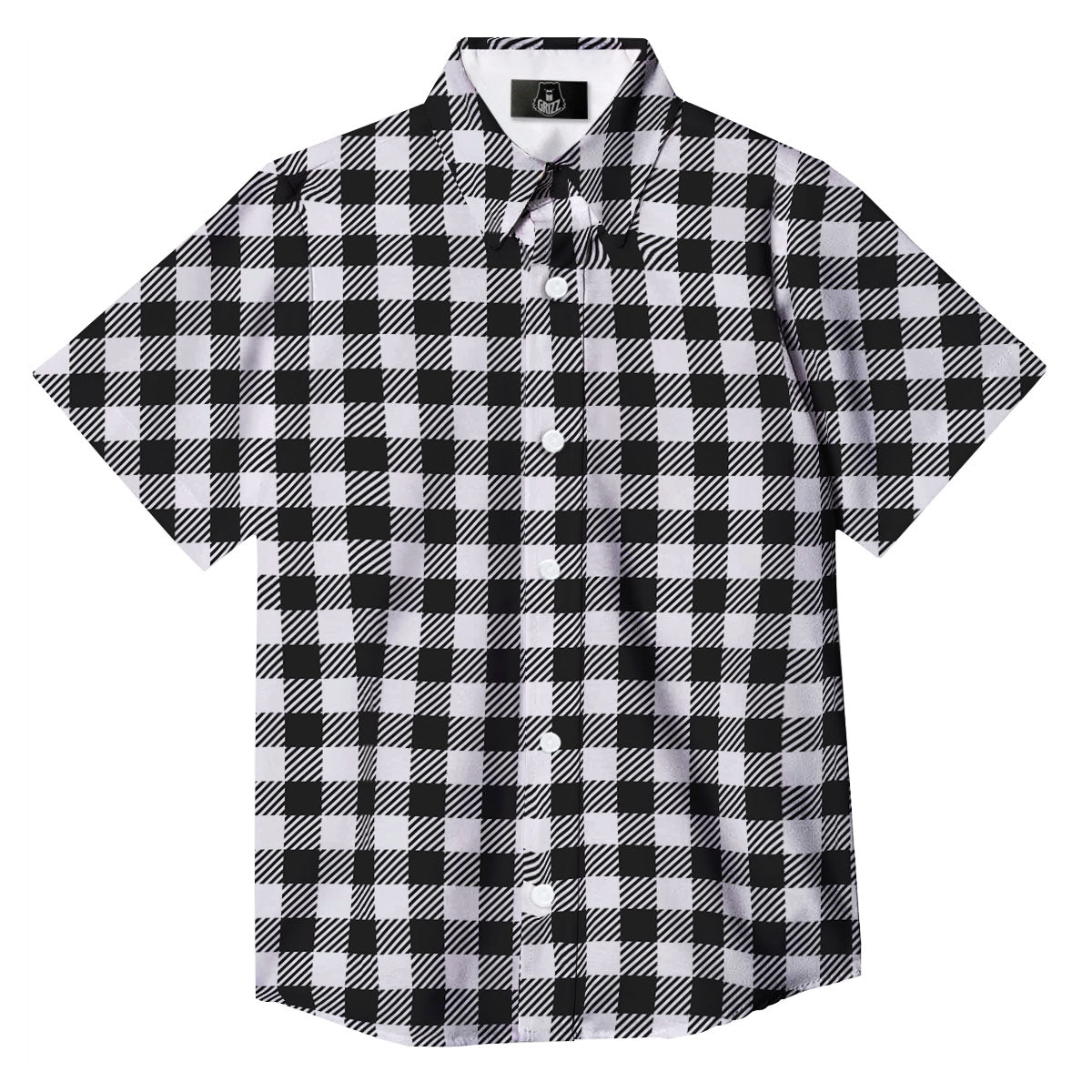 Gingham White And Black Print Pattern Button Up Shirt-grizzshop