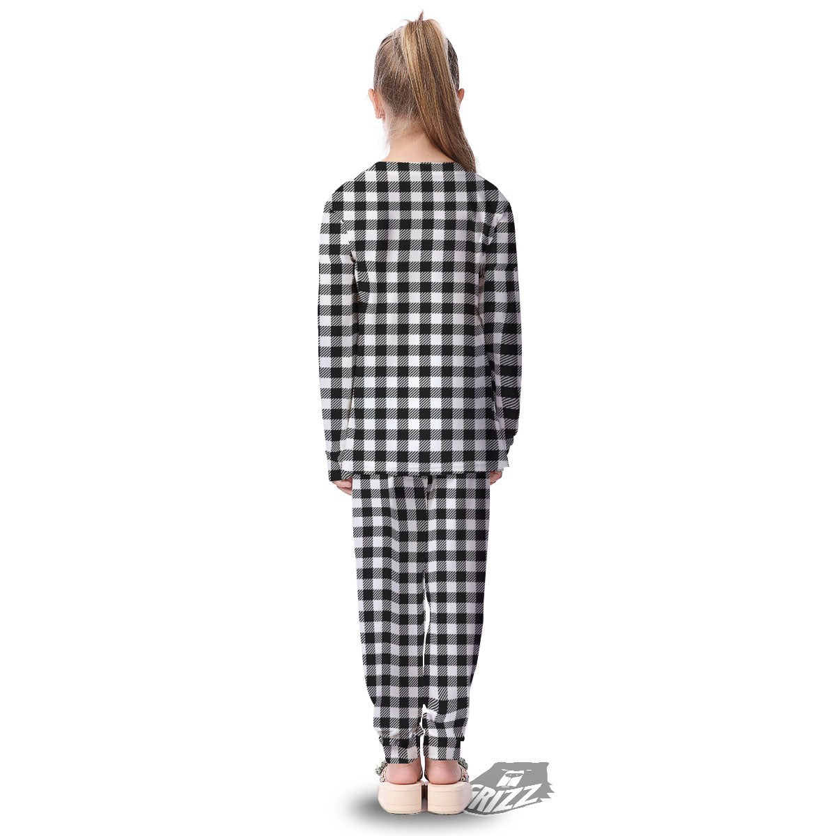 Gingham White And Black Print Pattern Kid's Pajamas-grizzshop