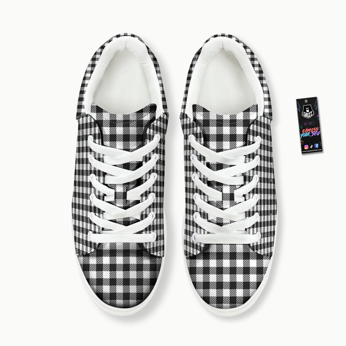 Gingham White And Black Print Pattern Platform Shoes-grizzshop