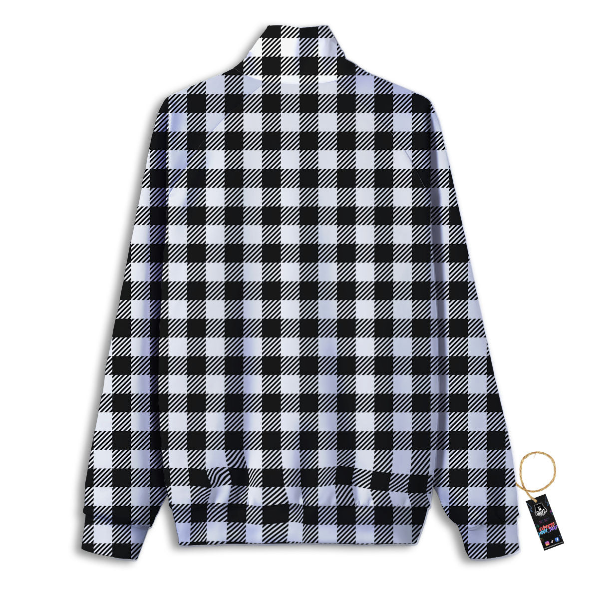 Gingham White And Black Print Pattern Track Jacket-grizzshop