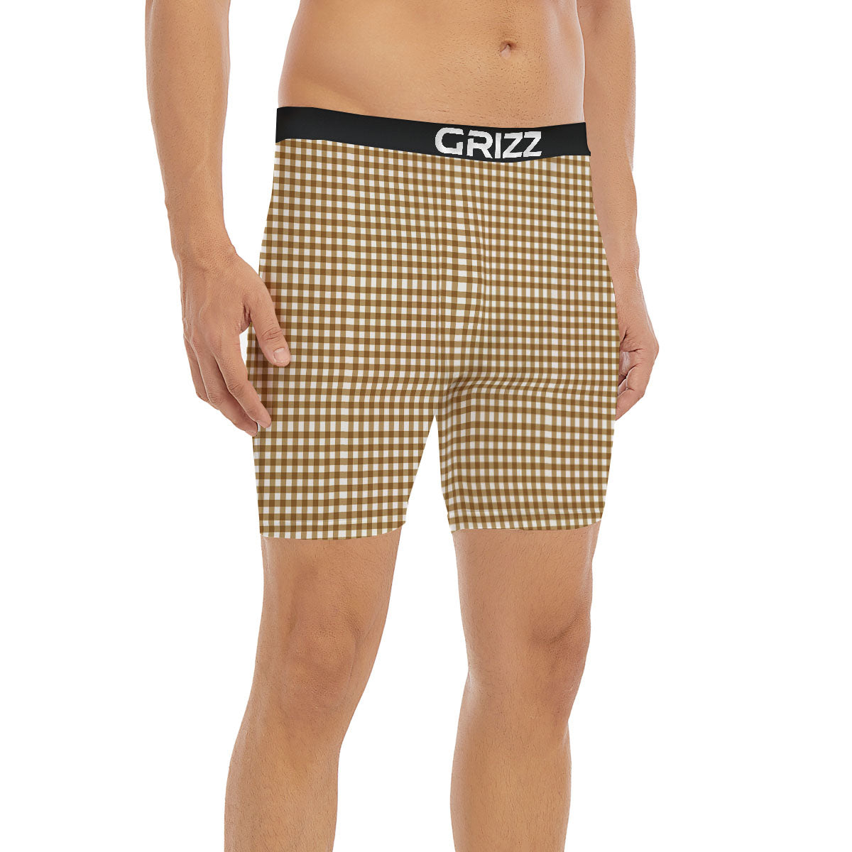 Gingham White And Brown Print Pattern Boxer Briefs-grizzshop