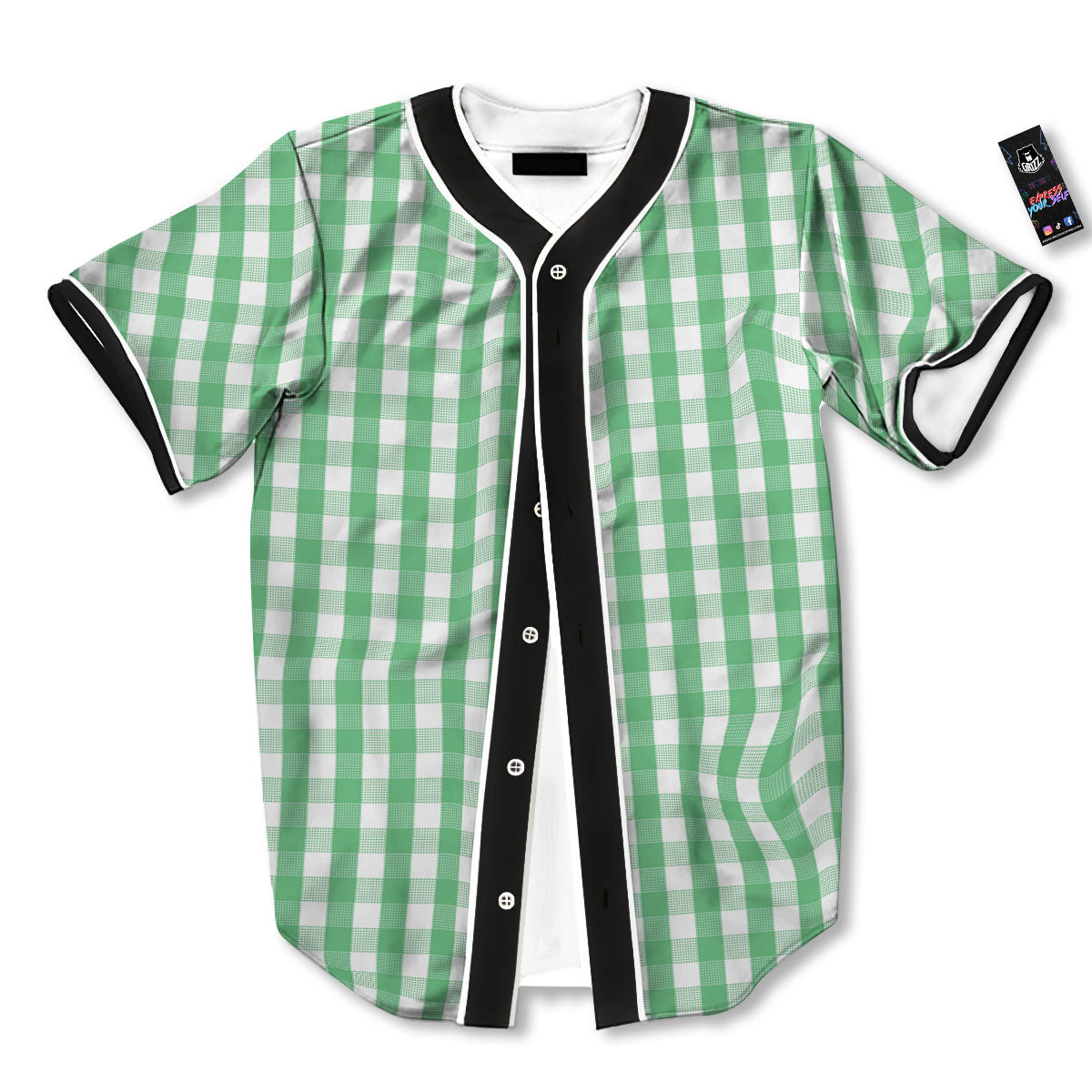 Gingham White And Green Print Pattern Baseball Jersey-grizzshop