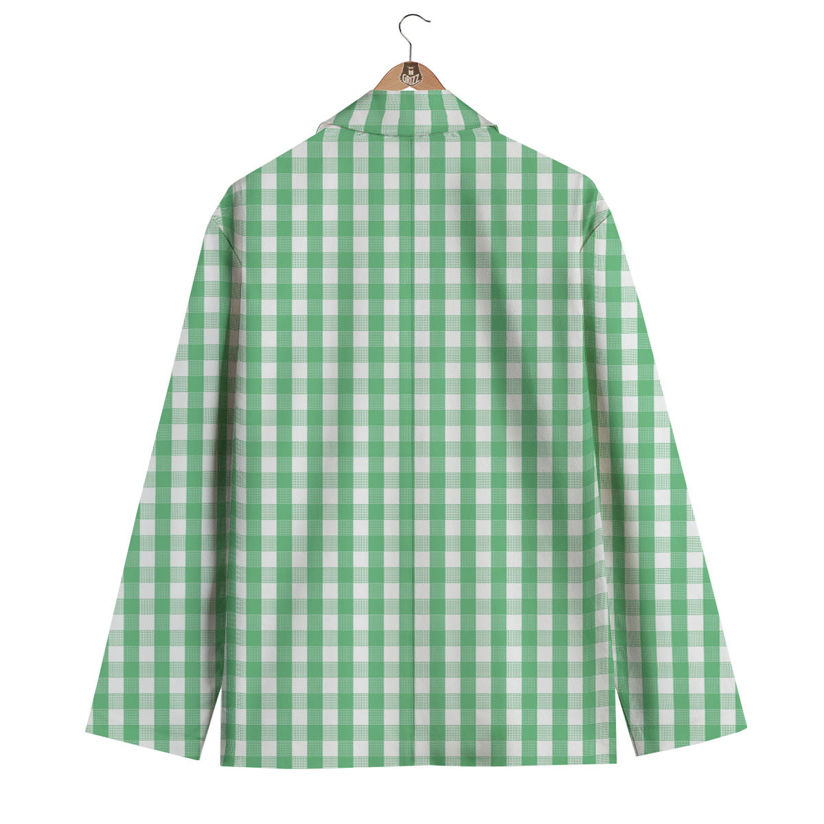 Gingham White And Green Print Pattern Men's Blazer-grizzshop