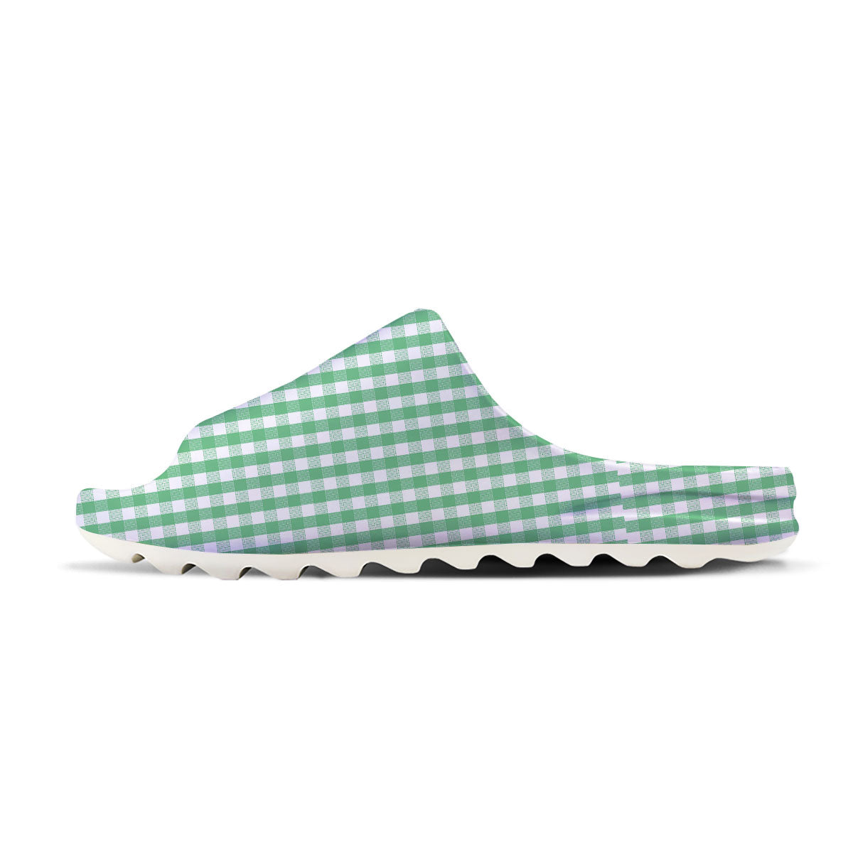 Gingham White And Green Print Pattern Sandals-grizzshop