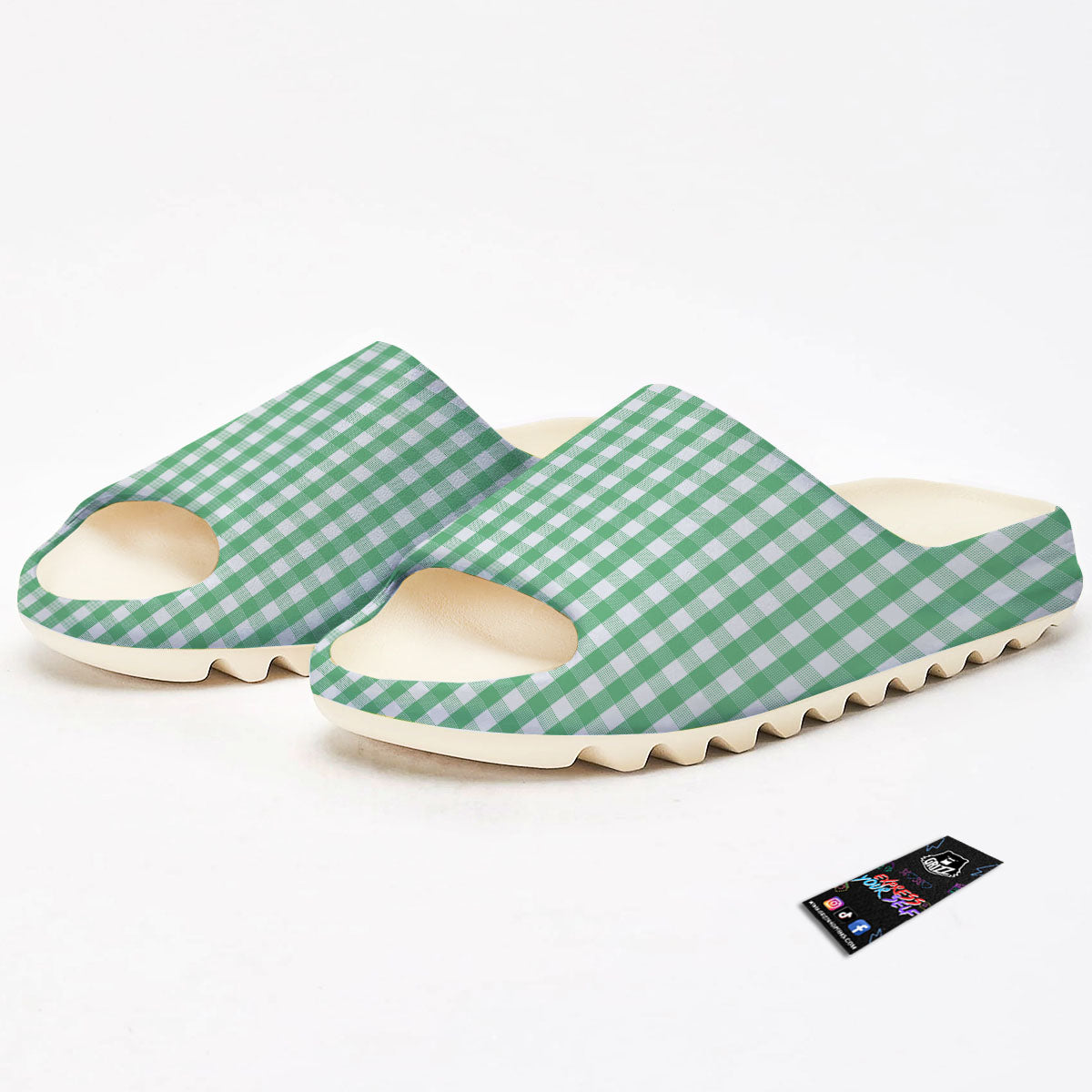 Gingham White And Green Print Pattern Sandals-grizzshop