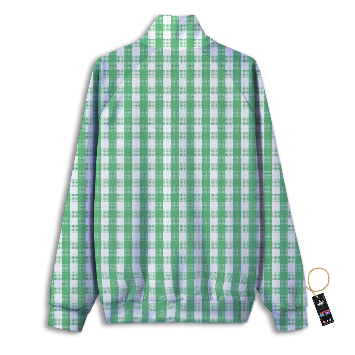 Gingham White And Green Print Pattern Track Jacket-grizzshop