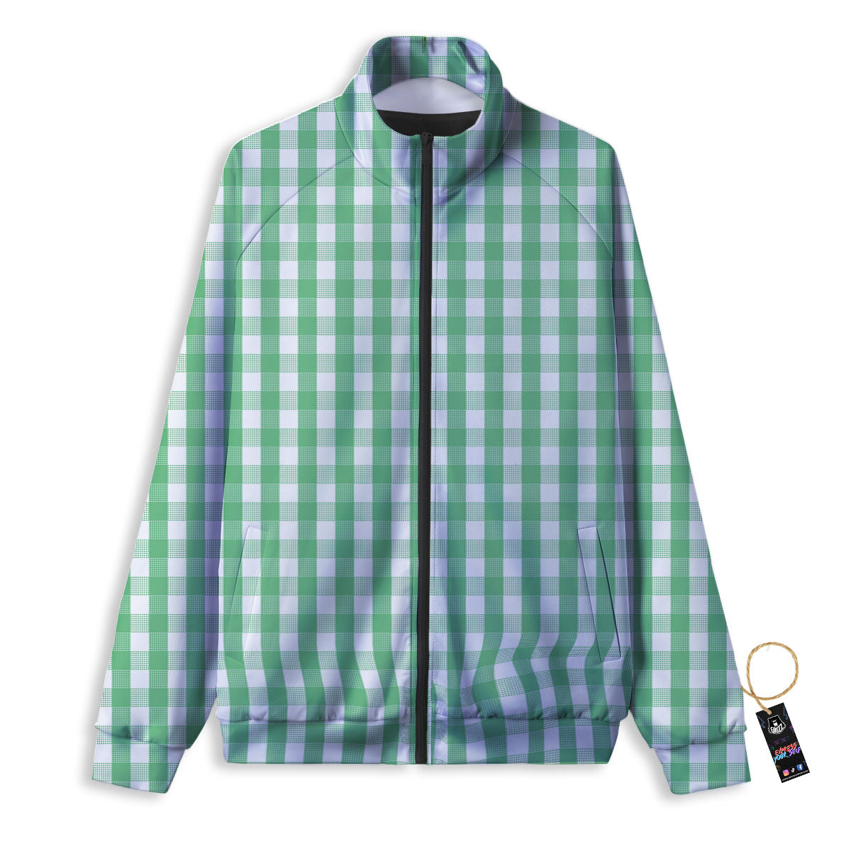 Gingham White And Green Print Pattern Track Jacket-grizzshop