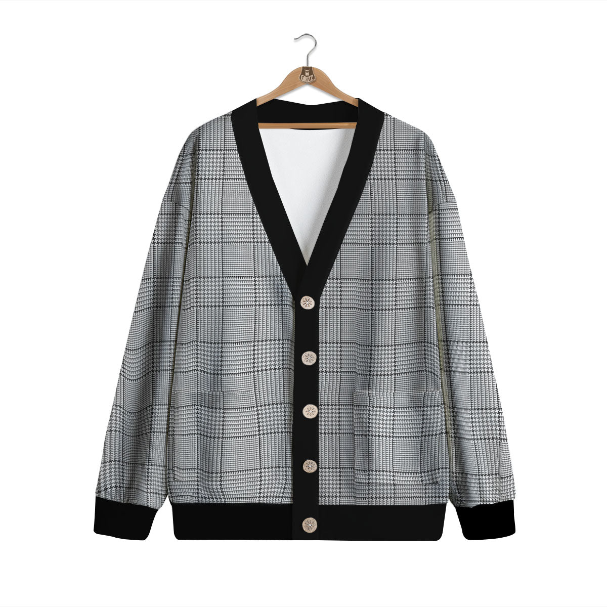 Gingham White And Grey Print Pattern Cardigan-grizzshop