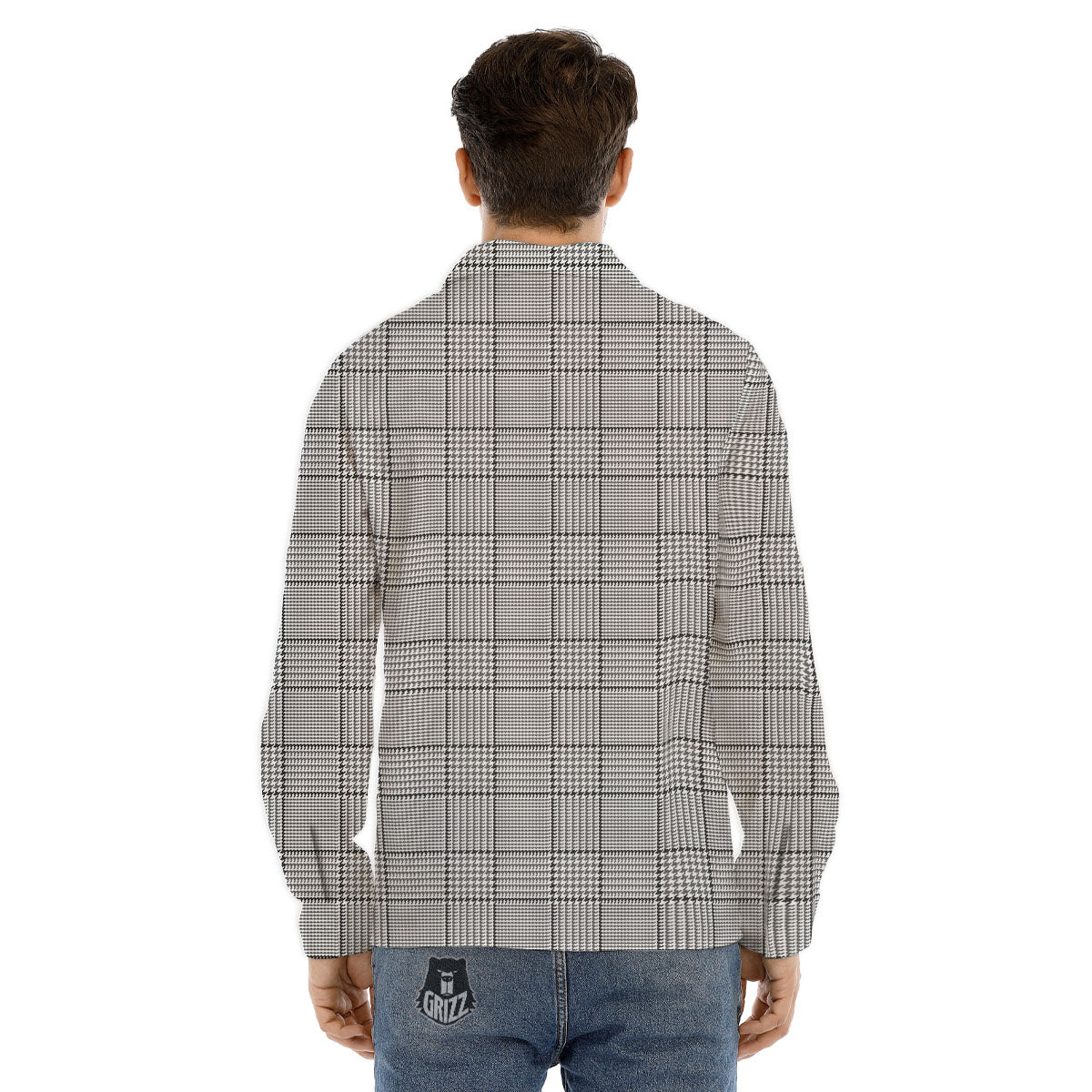 Gingham White And Grey Print Pattern Men's Dress Shirts-grizzshop