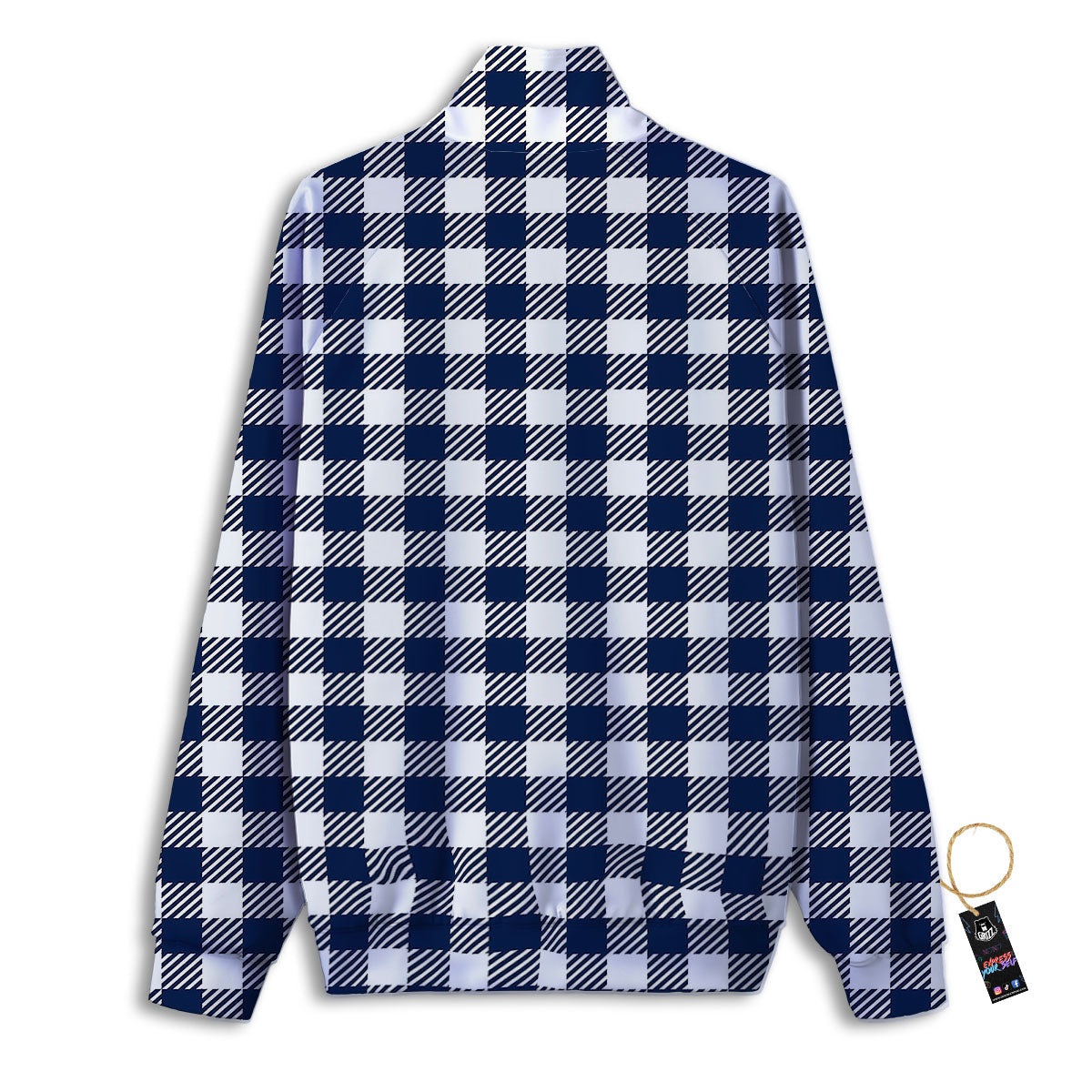 Gingham White And Navy Print Pattern Track Jacket-grizzshop