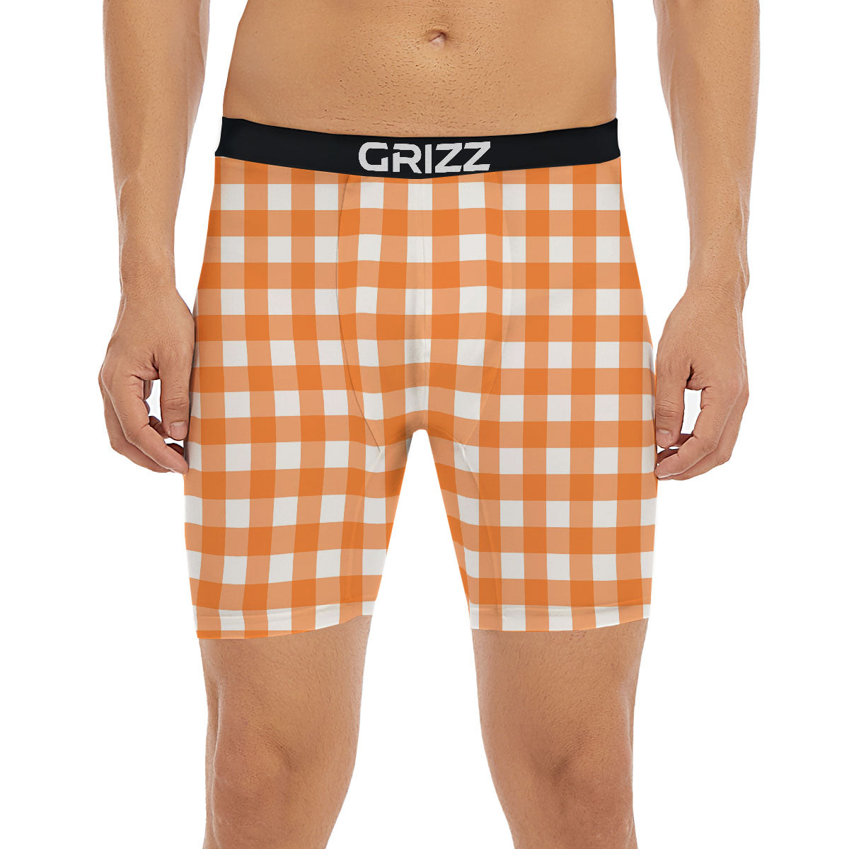 Gingham White And Orange Print Pattern Boxer Briefs-grizzshop
