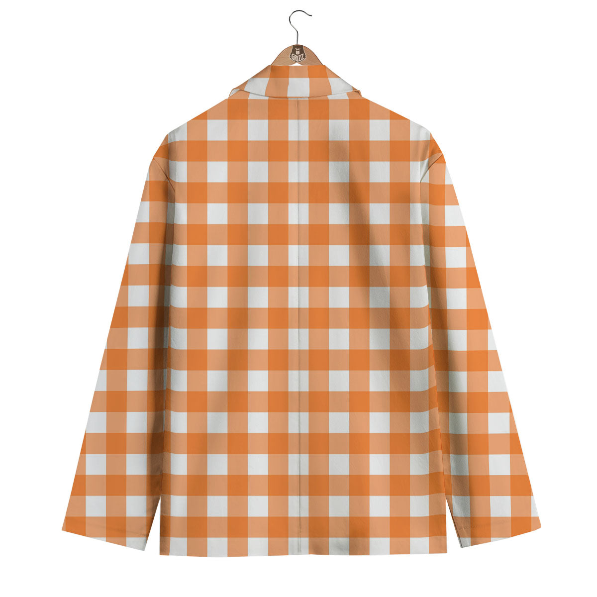 Gingham White And Orange Print Pattern Men's Blazer-grizzshop