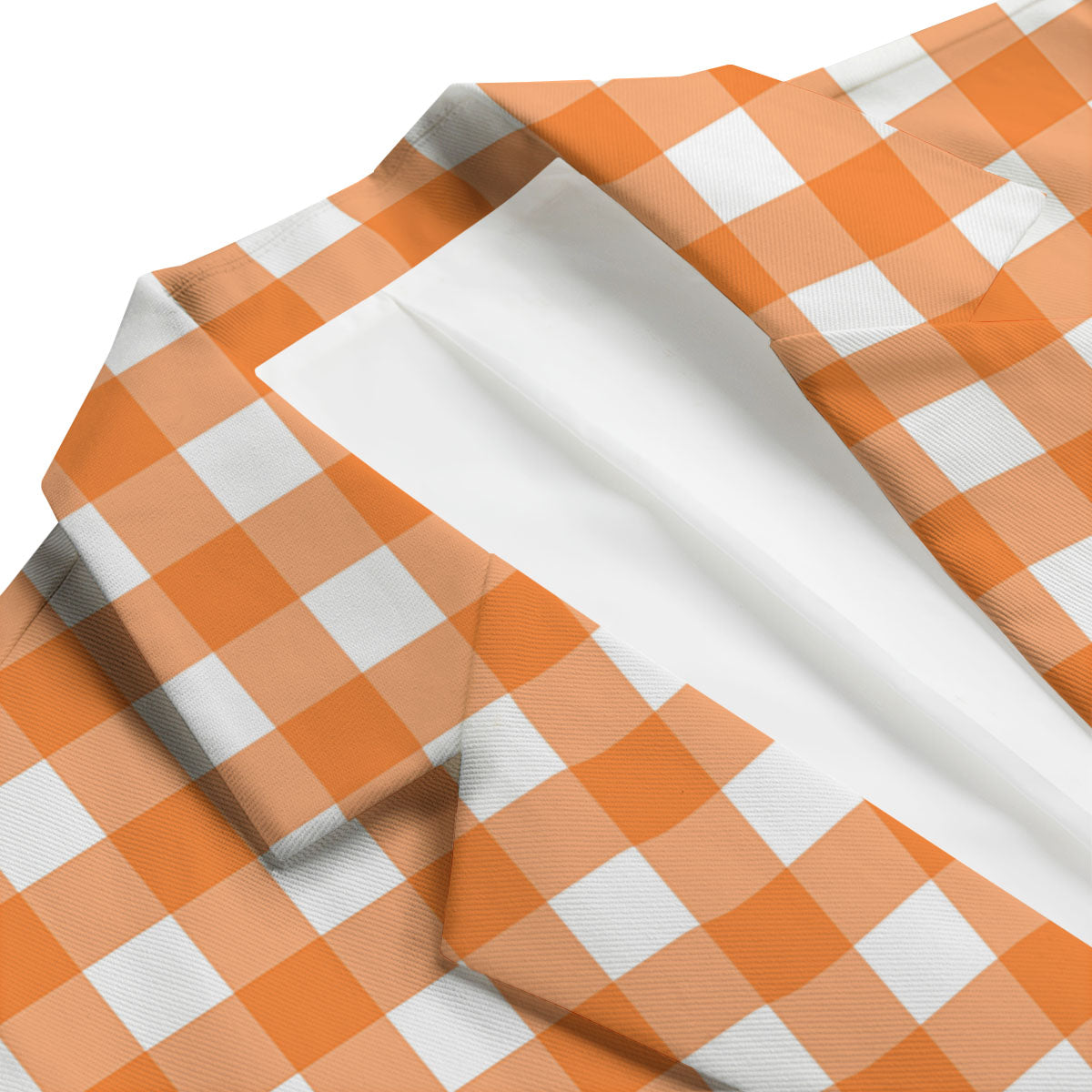 Gingham White And Orange Print Pattern Men's Blazer-grizzshop
