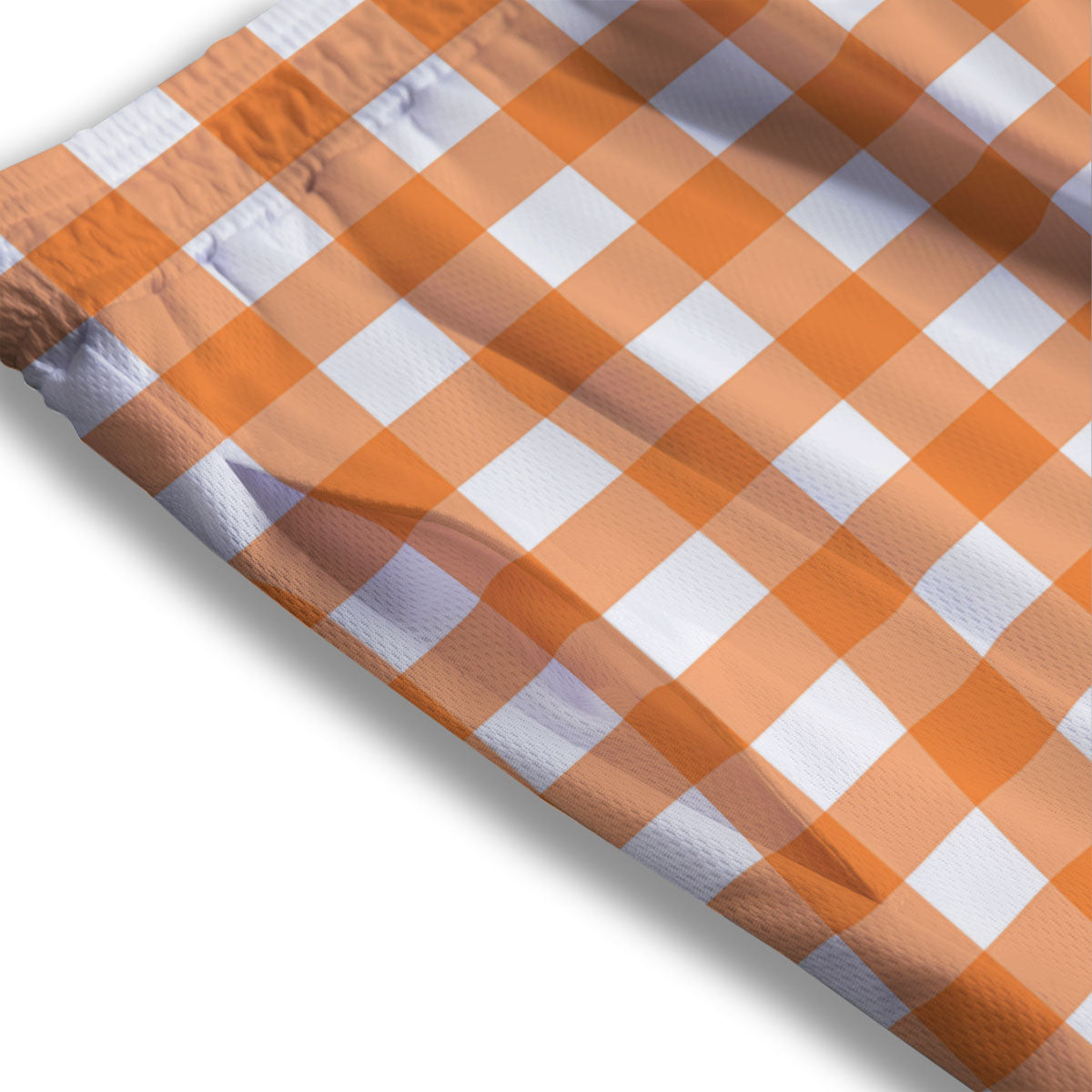 Gingham White And Orange Print Pattern Mesh Shorts