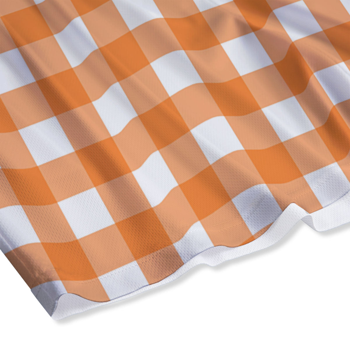 Gingham White And Orange Print Pattern Mesh Shorts