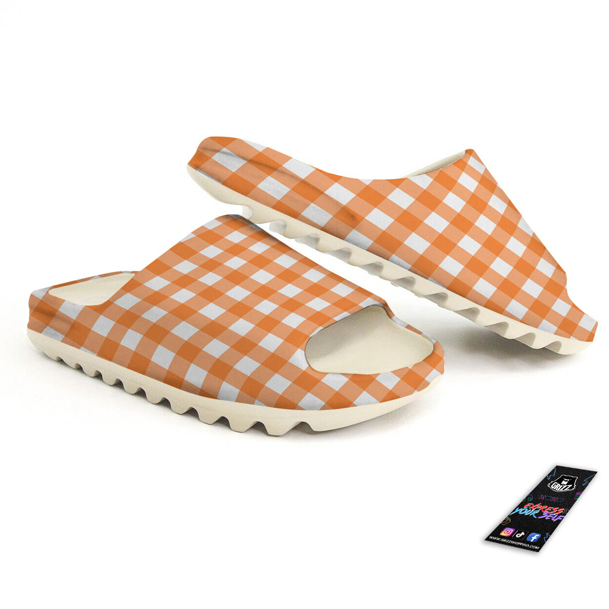Gingham White And Orange Print Pattern Sandals-grizzshop