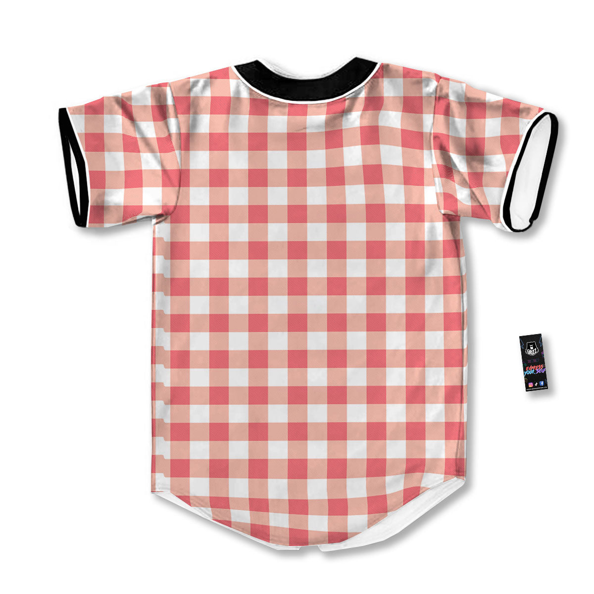 Gingham White And Pink Print Pattern Baseball Jersey-grizzshop