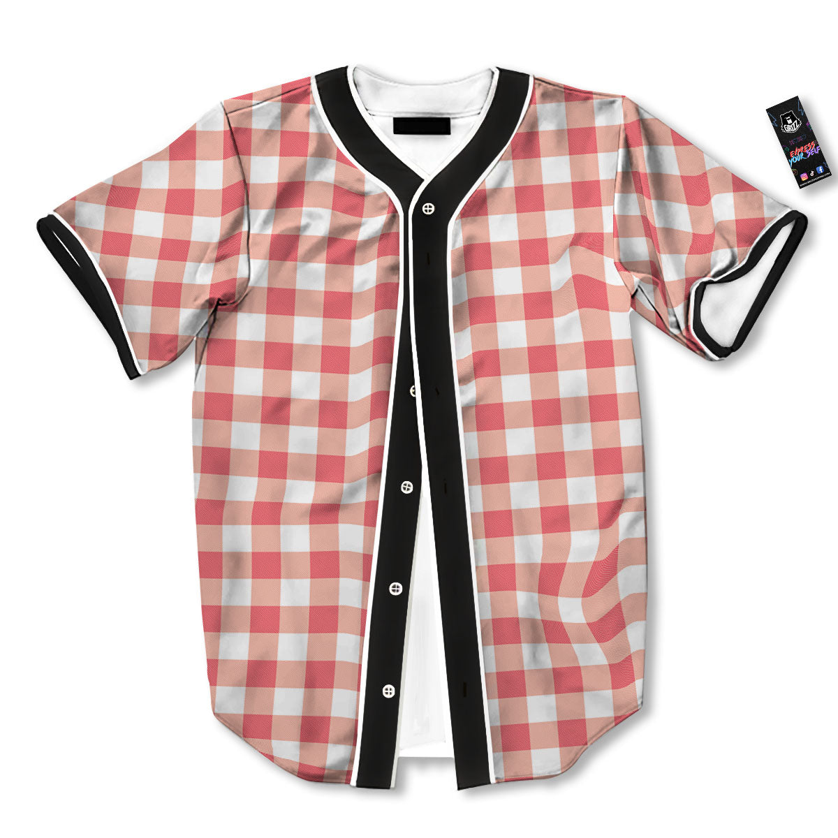 Gingham White And Pink Print Pattern Baseball Jersey-grizzshop