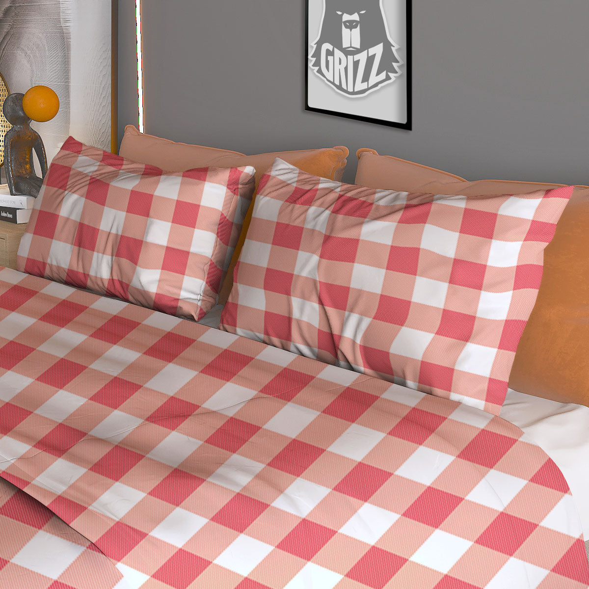Gingham White And Pink Print Pattern Duvet Cover Bedding Set
