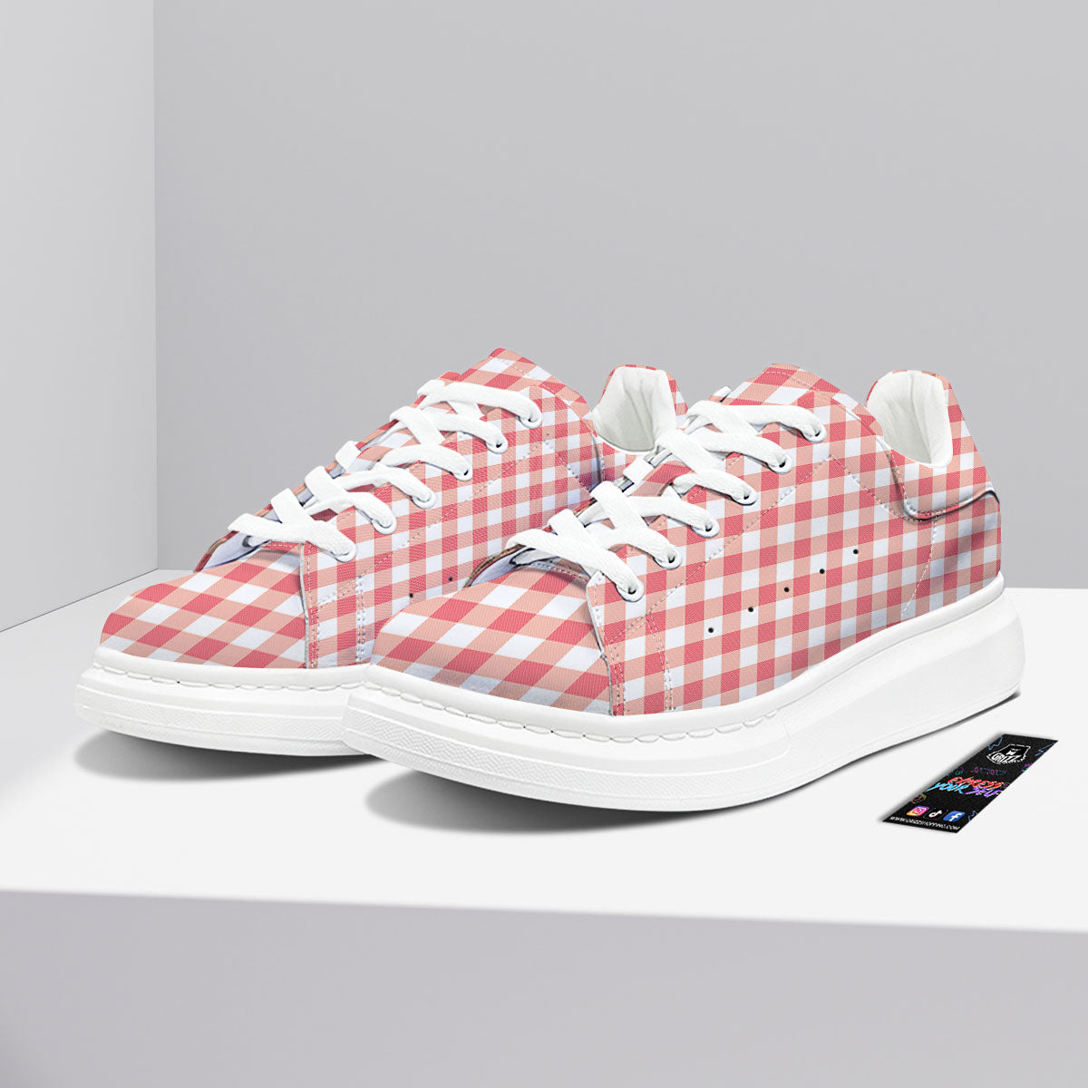 Gingham White And Pink Print Pattern Platform Shoes-grizzshop