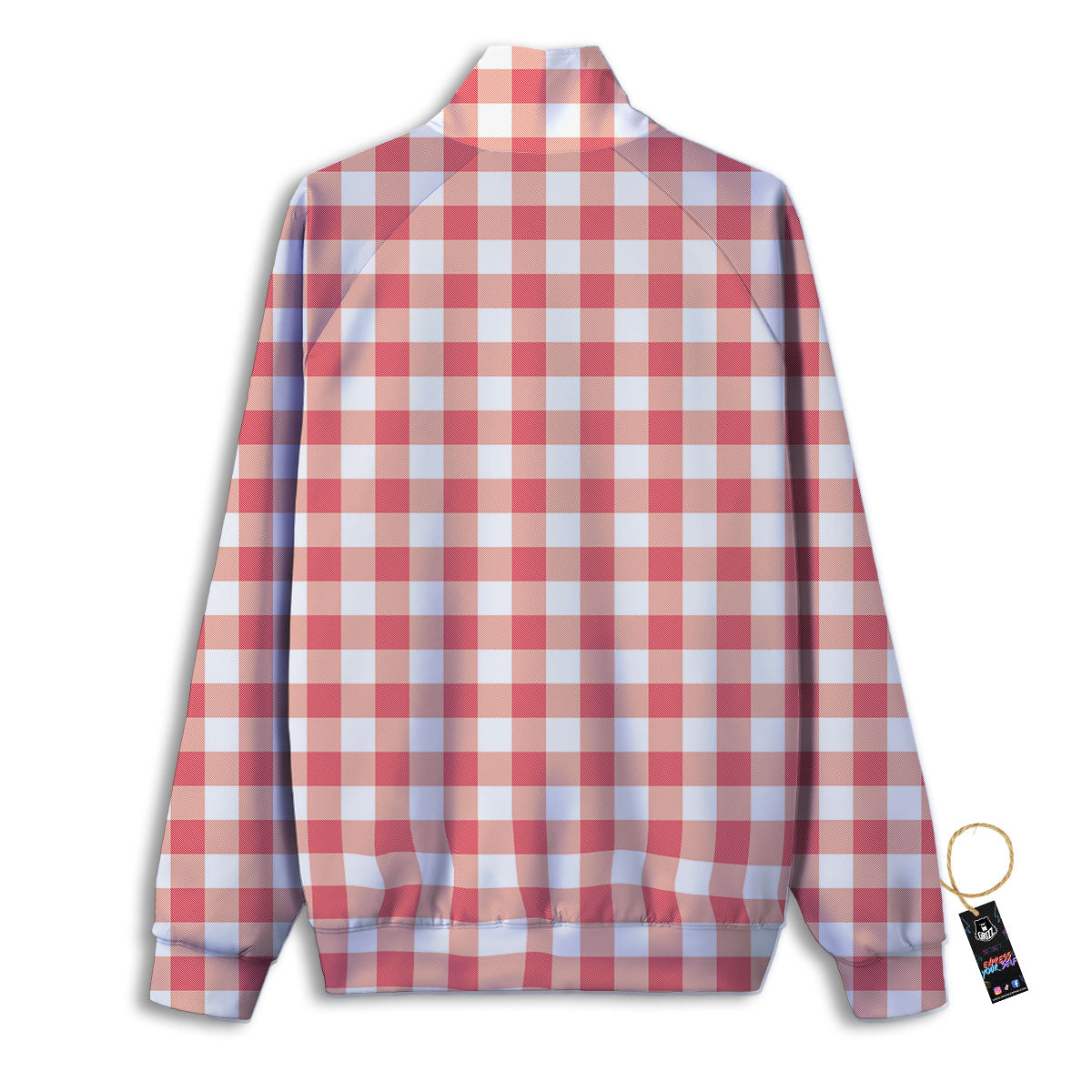 Gingham White And Pink Print Pattern Track Jacket-grizzshop