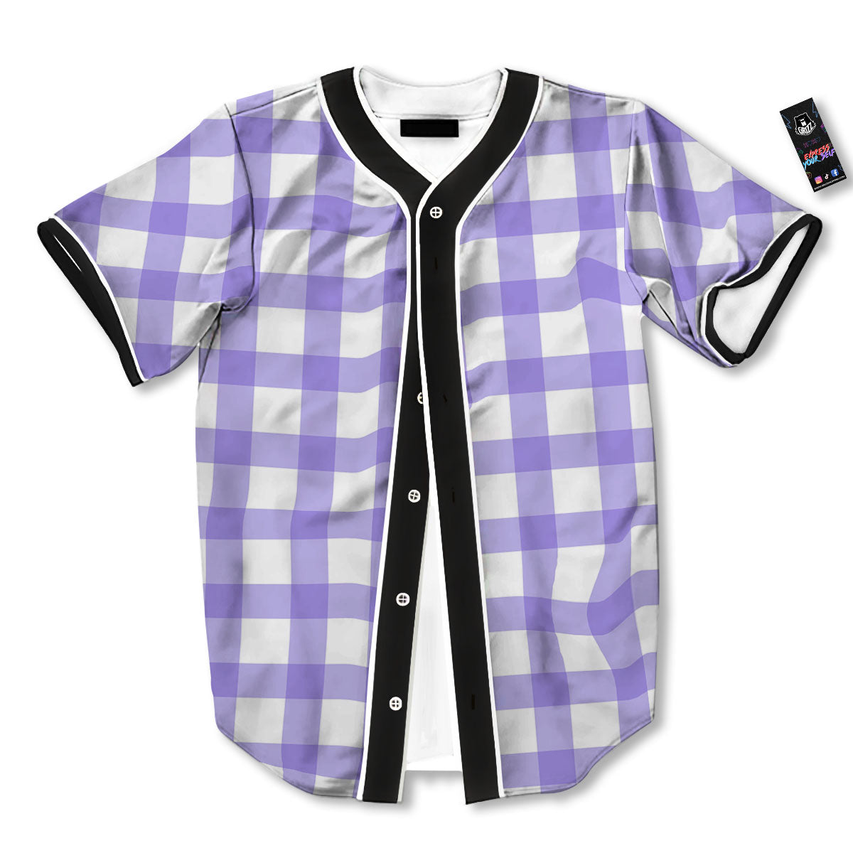 Gingham White And Purple Print Pattern Baseball Jersey-grizzshop