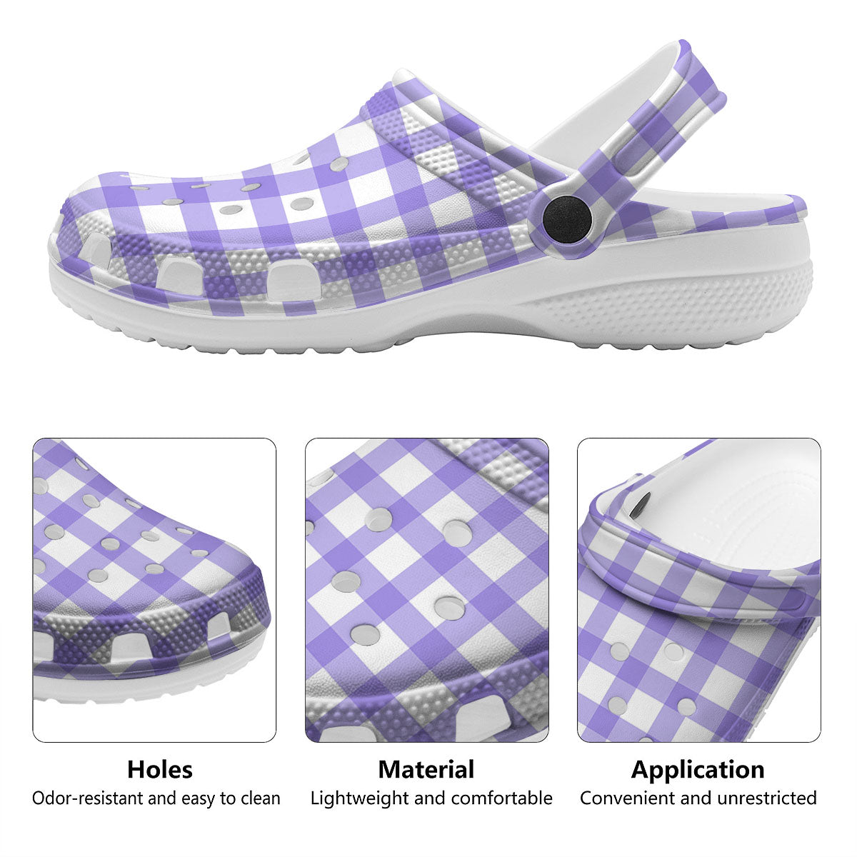 Gingham White And Purple Print Pattern Clog-grizzshop