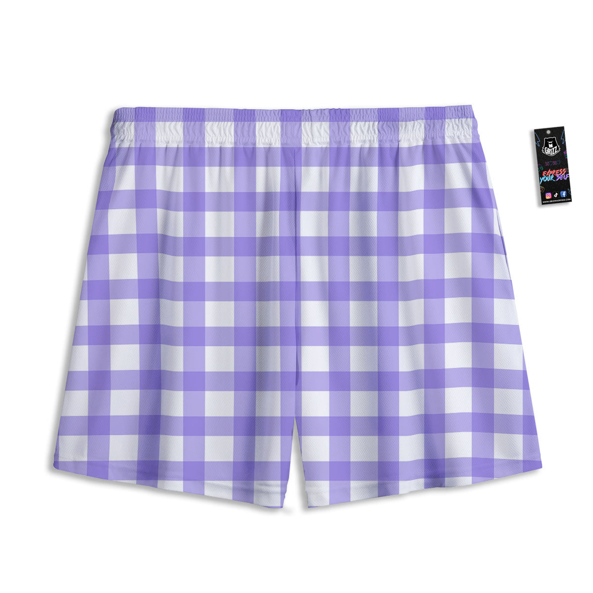 Gingham White And Purple Print Pattern Mesh Shorts