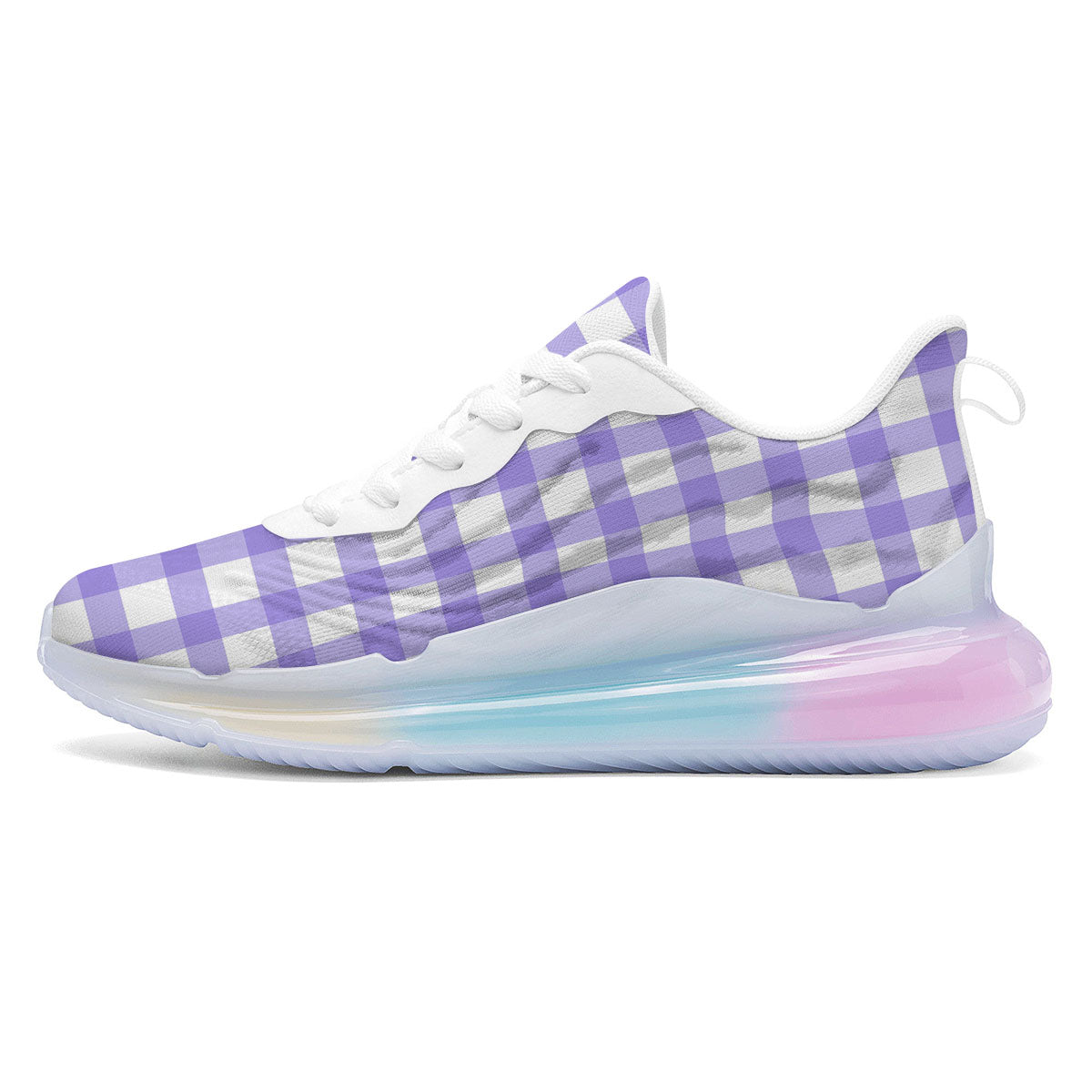 Gingham White And Purple Print Pattern Running Sneakers-grizzshop