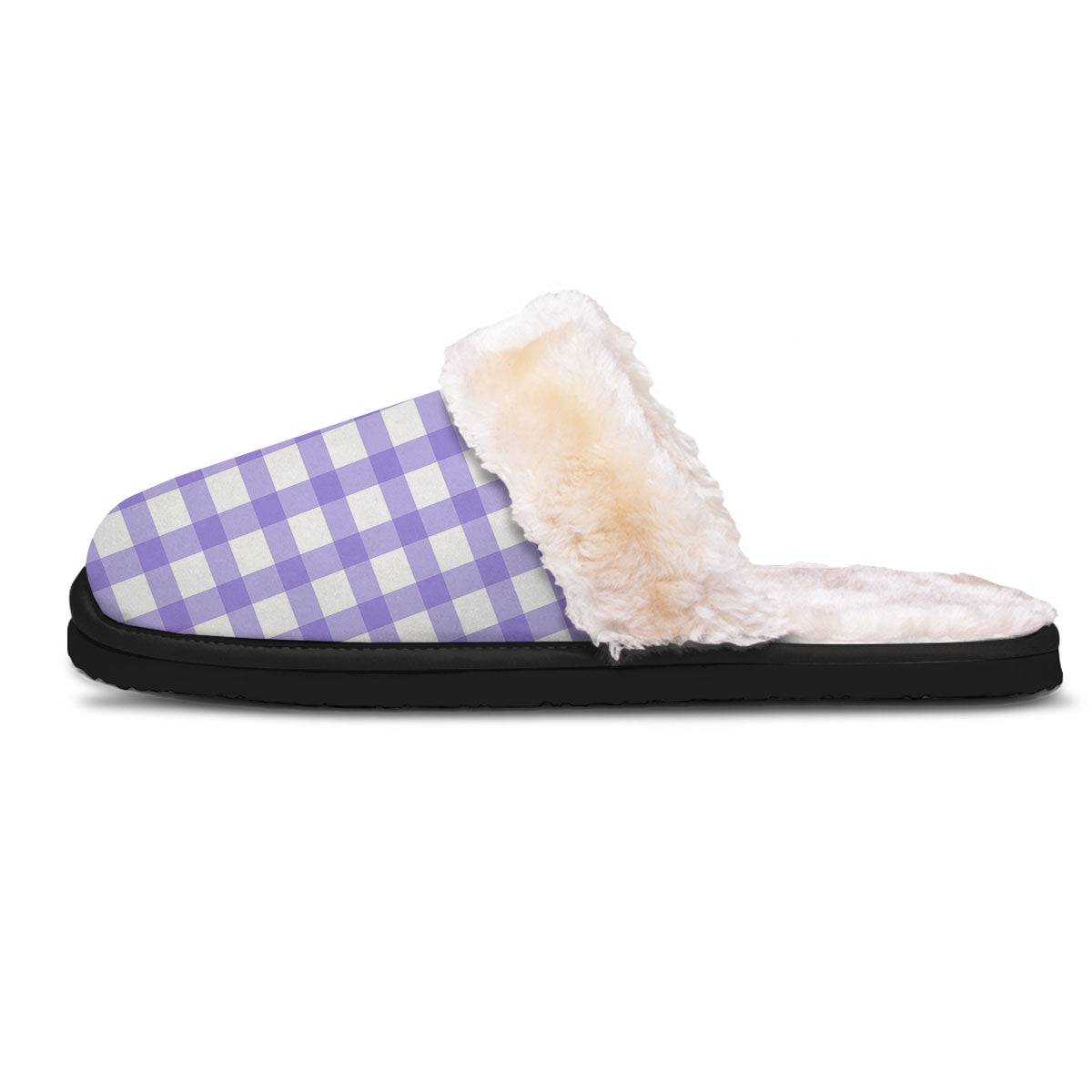 Gingham White And Purple Print Pattern Slippers-grizzshop