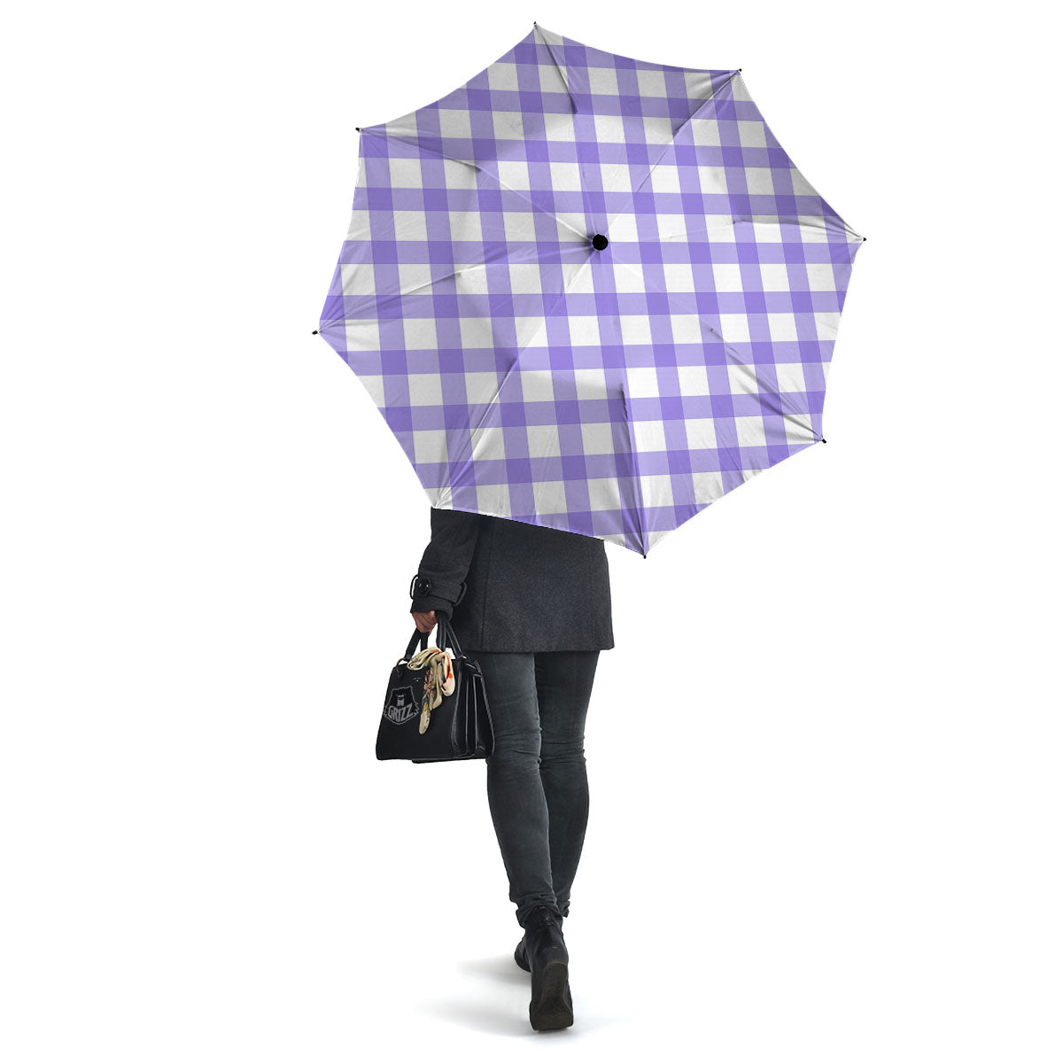 Gingham White And Purple Print Pattern Umbrella-grizzshop