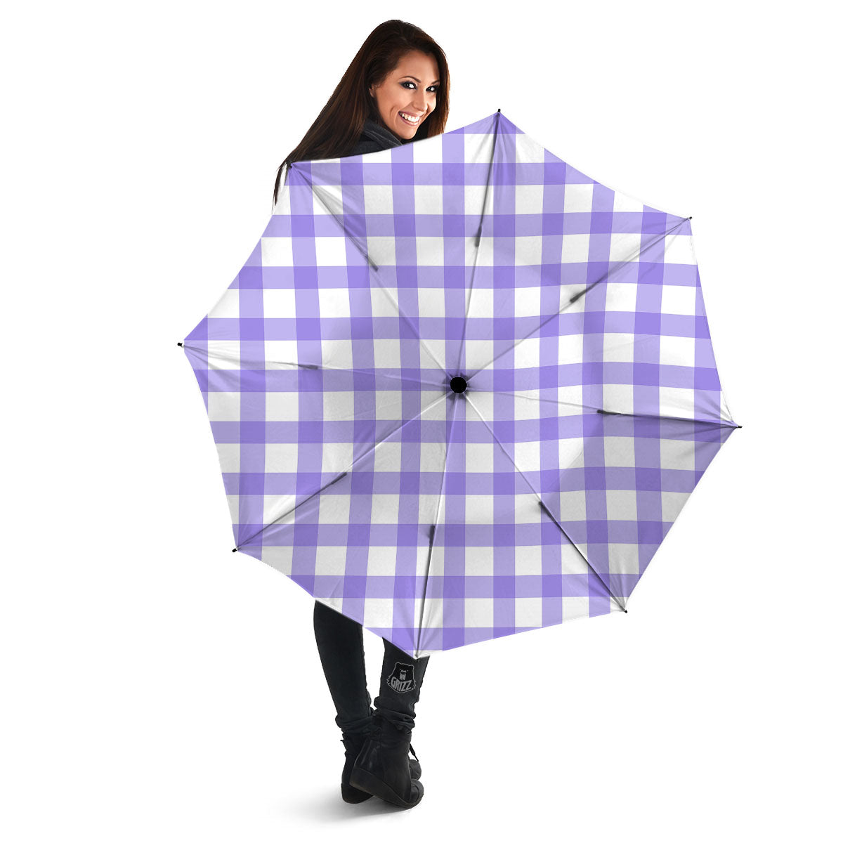 Gingham White And Purple Print Pattern Umbrella-grizzshop