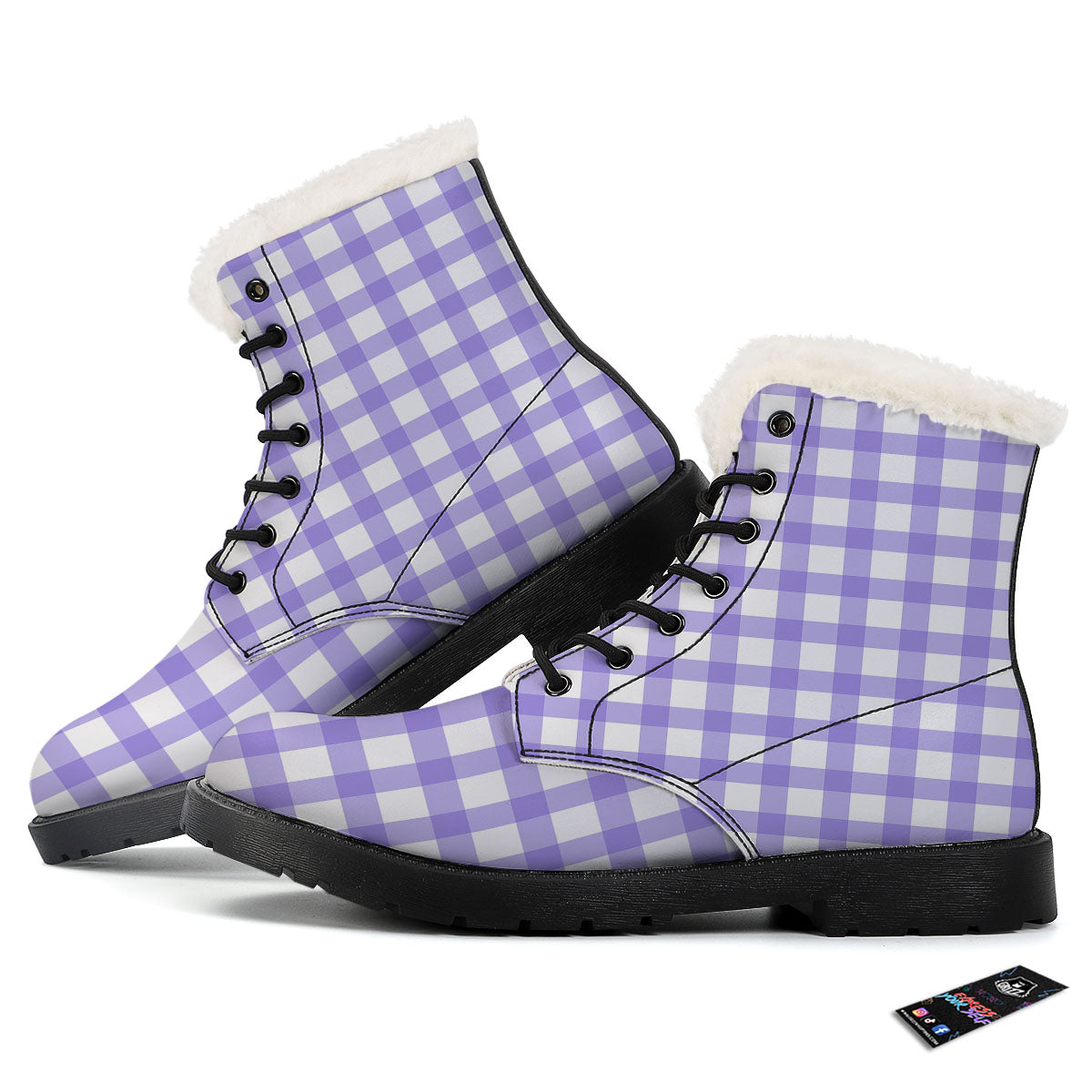 Gingham White And Purple Print Pattern Winter Boots-grizzshop