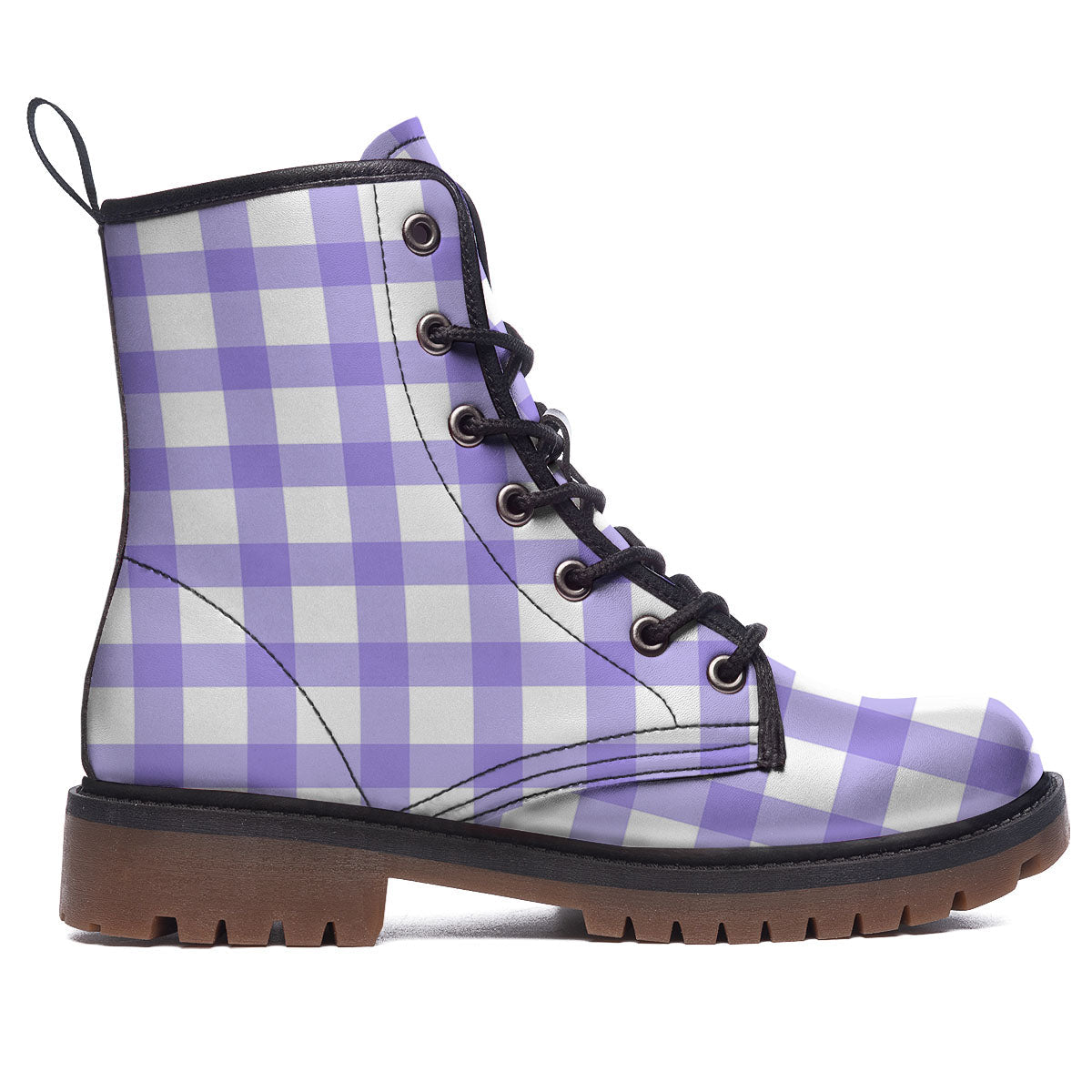 Gingham White And Purple Print Pattern Work Boots-grizzshop
