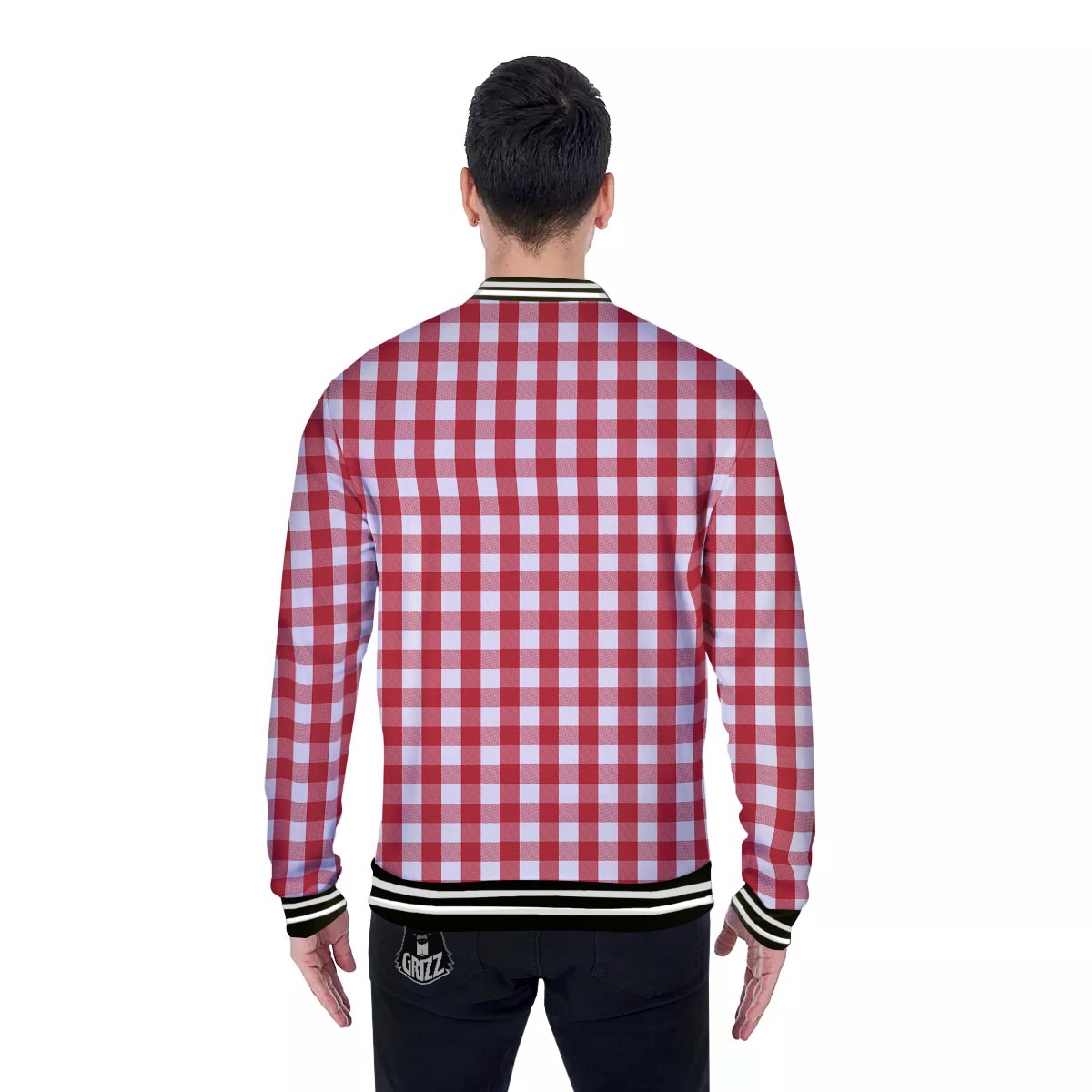 Gingham White And Red Print Pattern Baseball Jacket-grizzshop