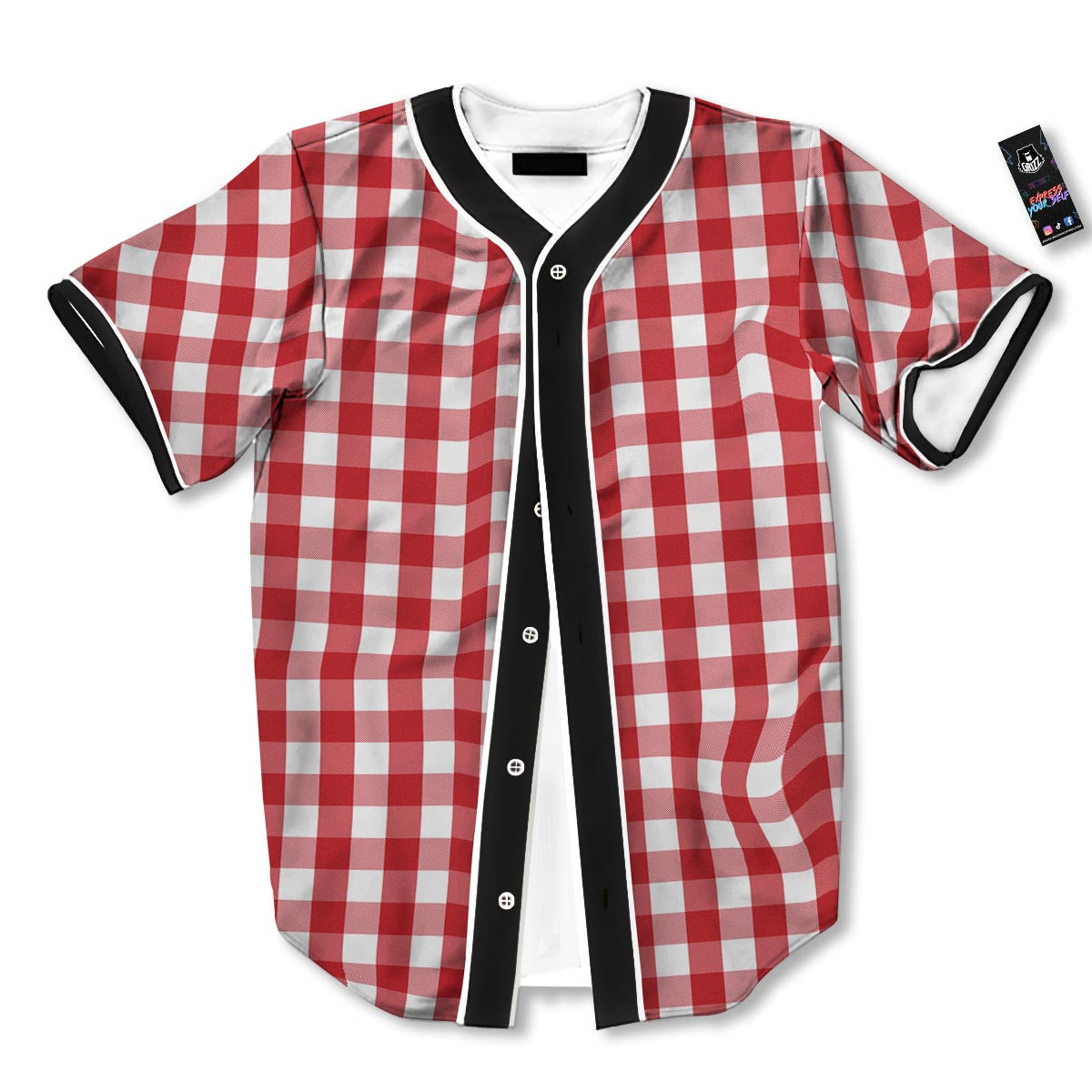 Gingham White And Red Print Pattern Baseball Jersey-grizzshop