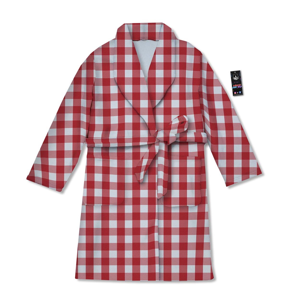 Gingham White And Red Print Pattern Bathrobe-grizzshop