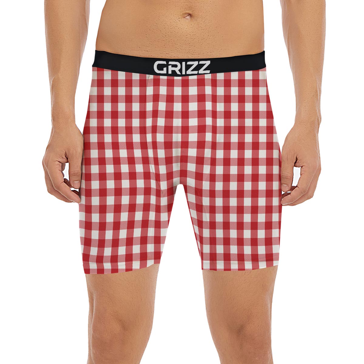 Gingham White And Red Print Pattern Boxer Briefs-grizzshop