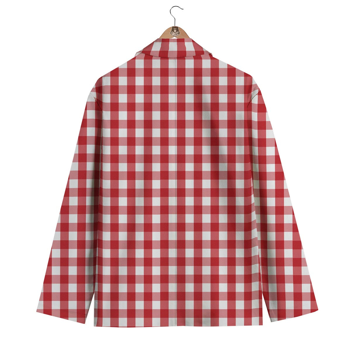 Gingham White And Red Print Pattern Men's Blazer-grizzshop