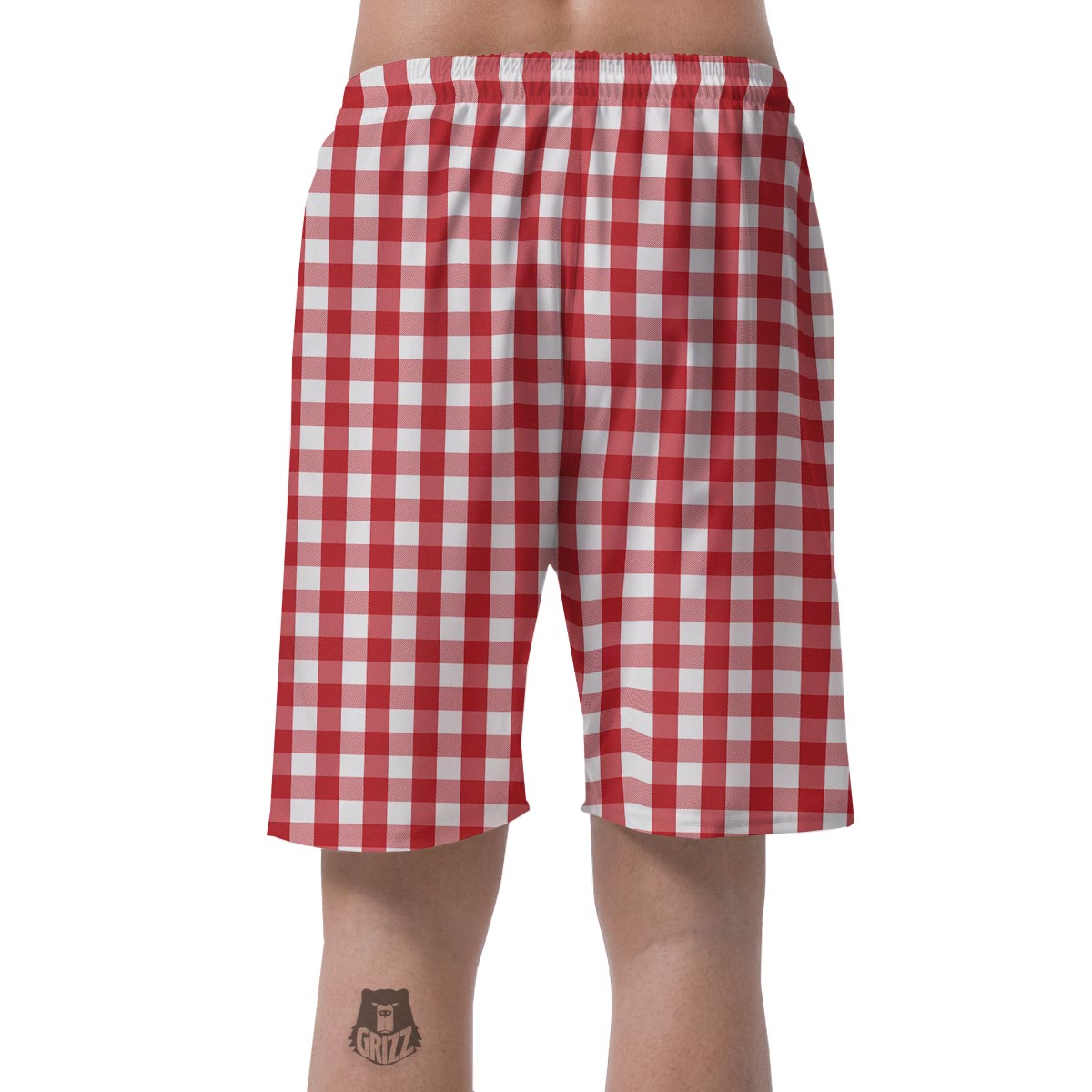 Gingham White And Red Print Pattern Men's Shorts-grizzshop