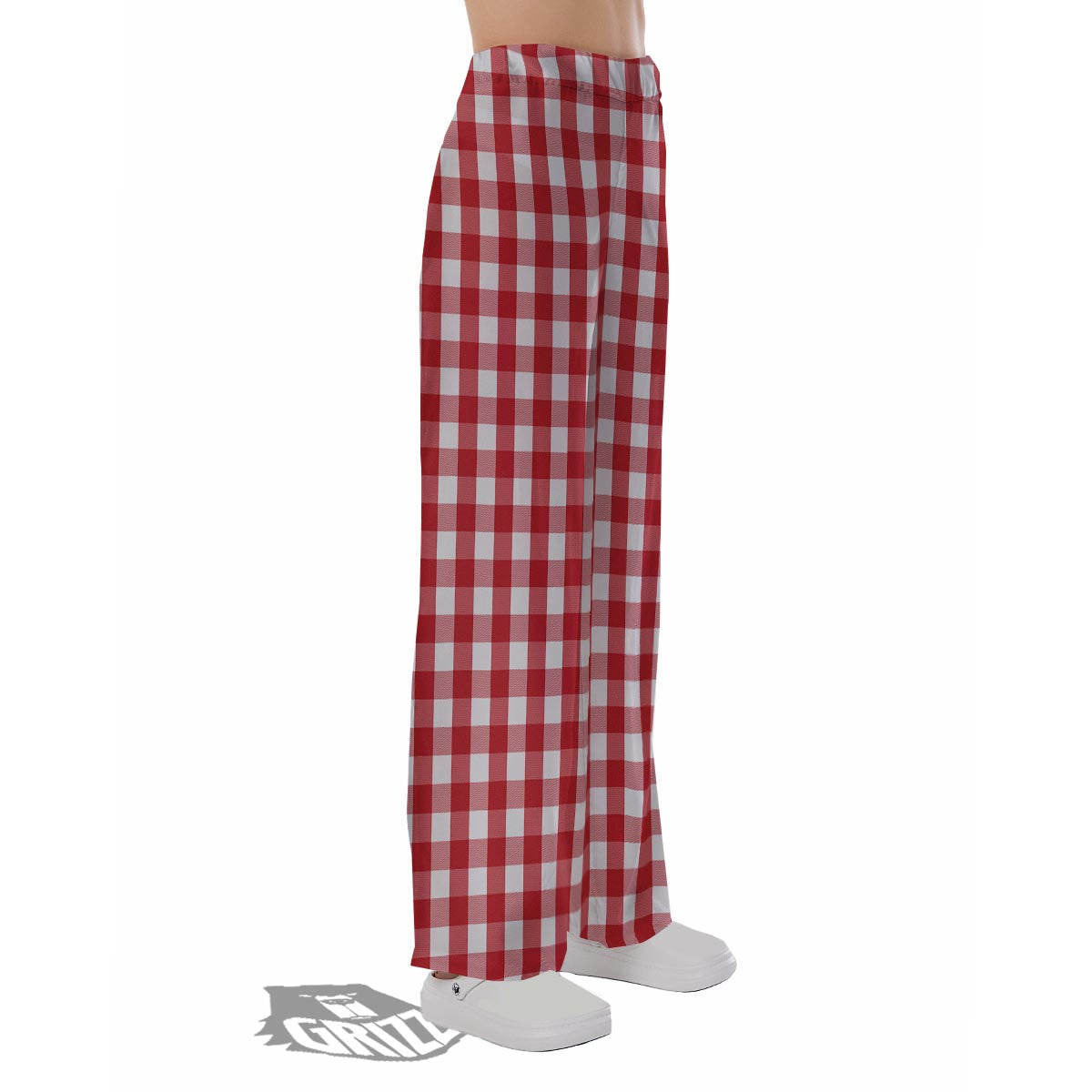 Gingham White And Red Print Pattern Pajama Pants-grizzshop