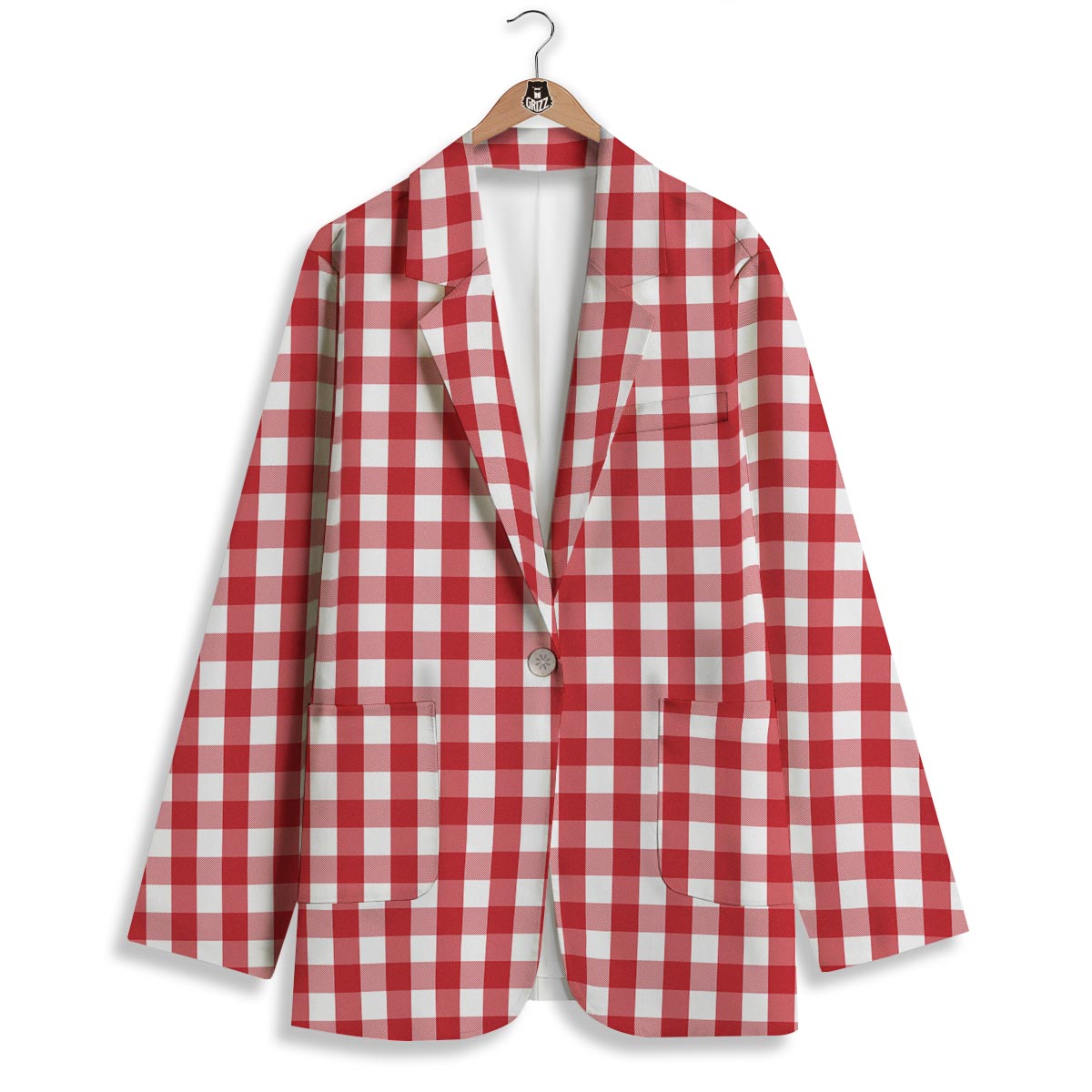 Gingham White And Red Print Pattern Women's Blazer-grizzshop