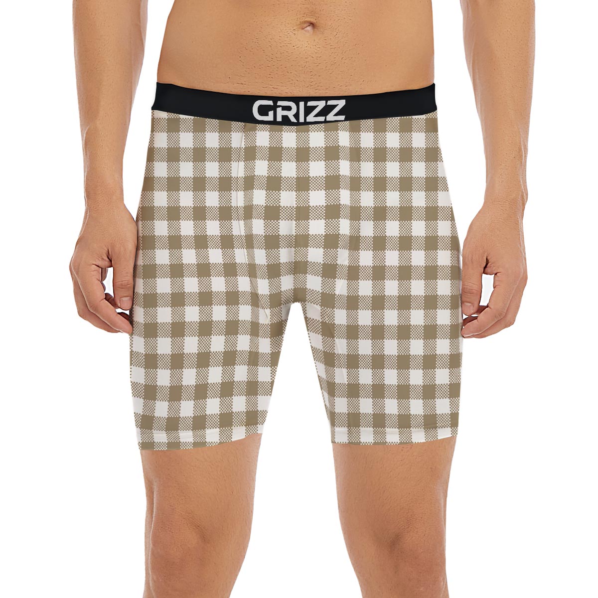 Gingham White And Tan Print Pattern Boxer Briefs-grizzshop