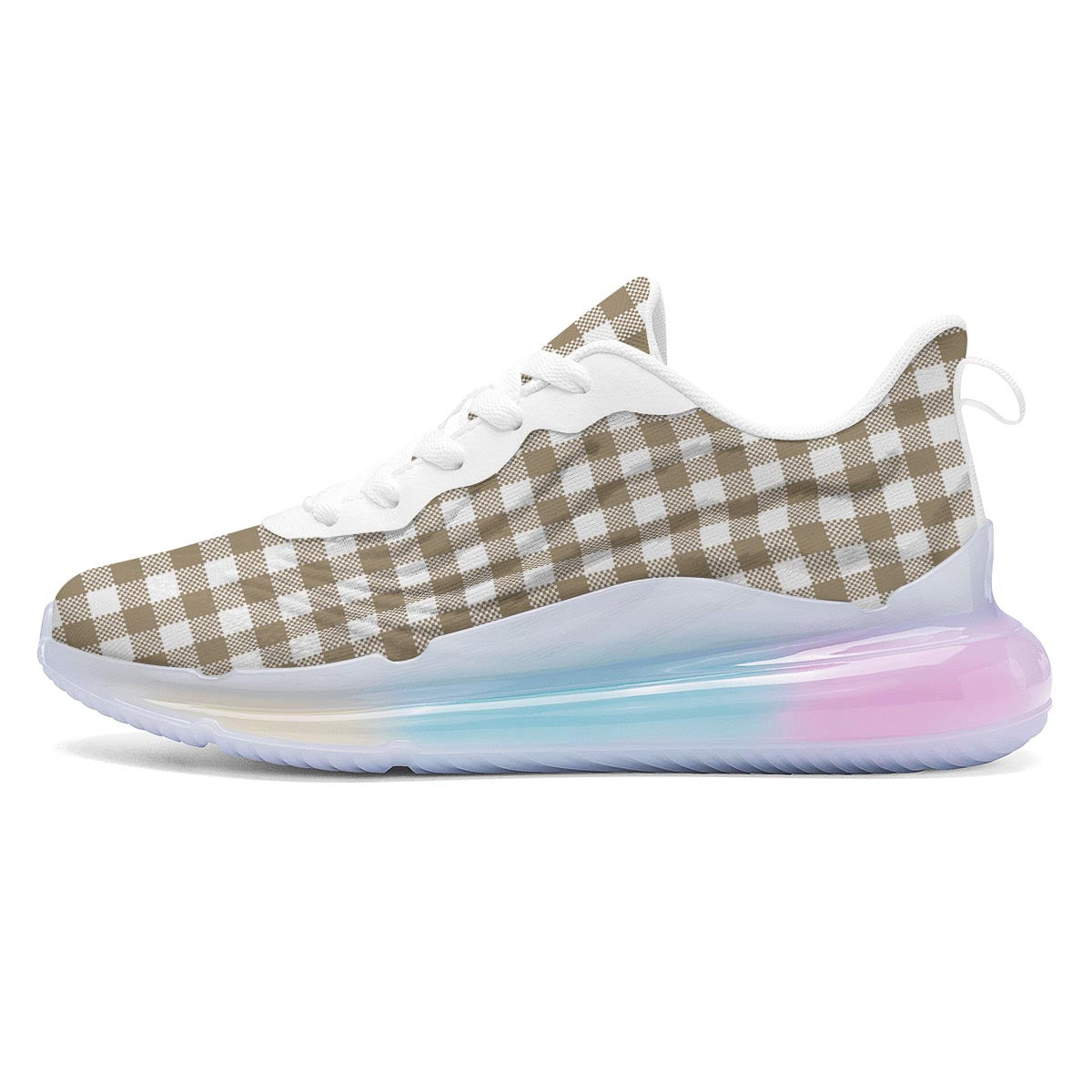 Gingham White And Tan Print Pattern Running Sneakers-grizzshop