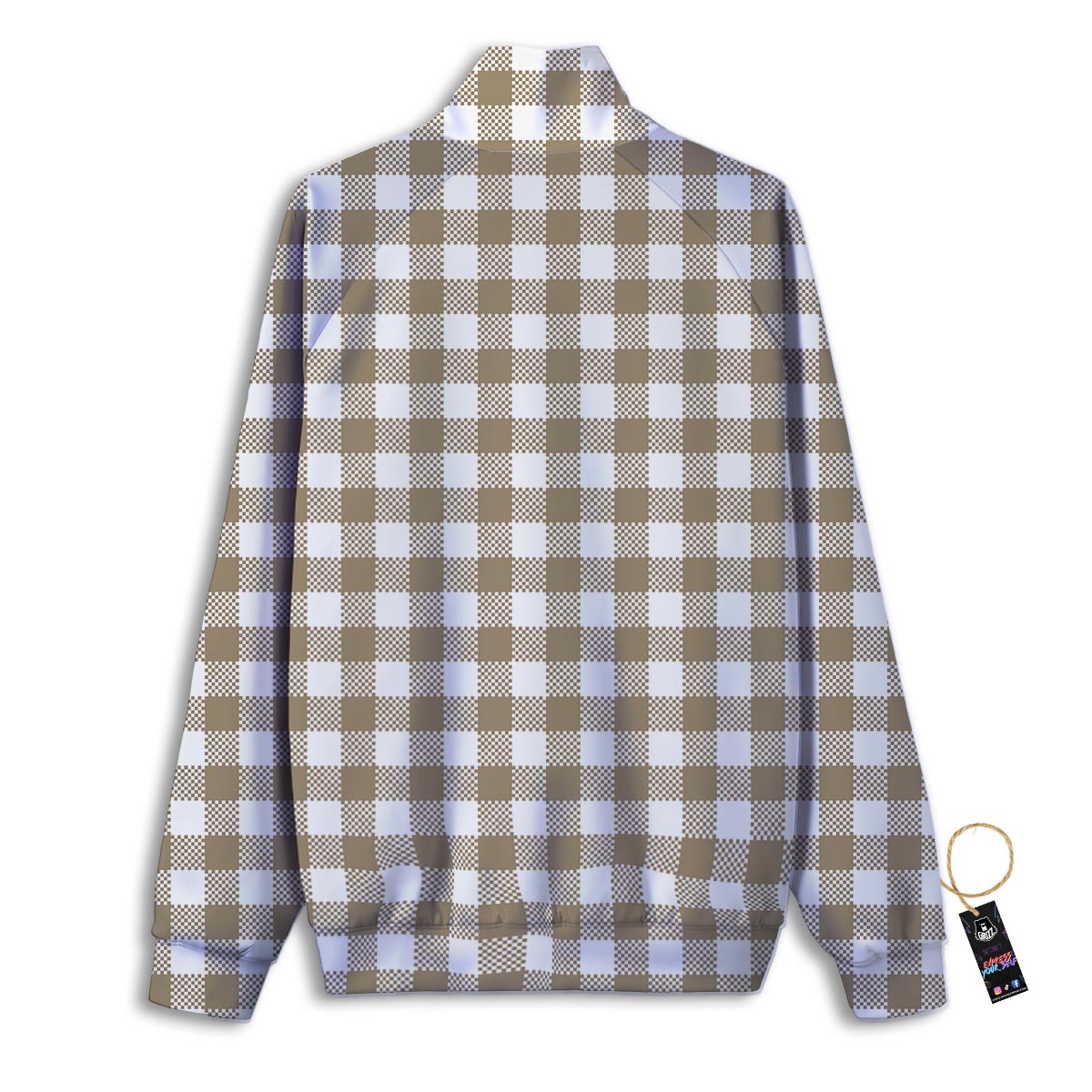 Gingham White And Tan Print Pattern Track Jacket-grizzshop