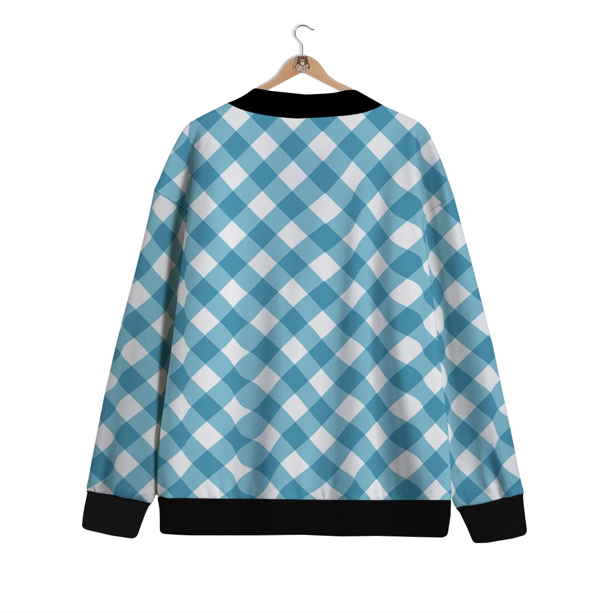 Gingham White And Teal Print Pattern Cardigan-grizzshop