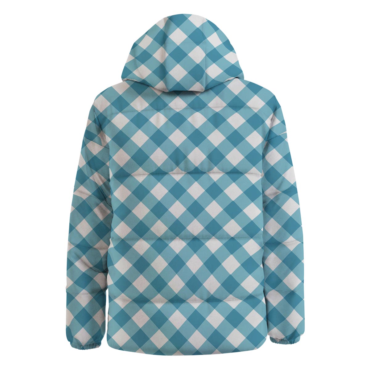 Gingham White And Teal Print Pattern Down Jacket-grizzshop