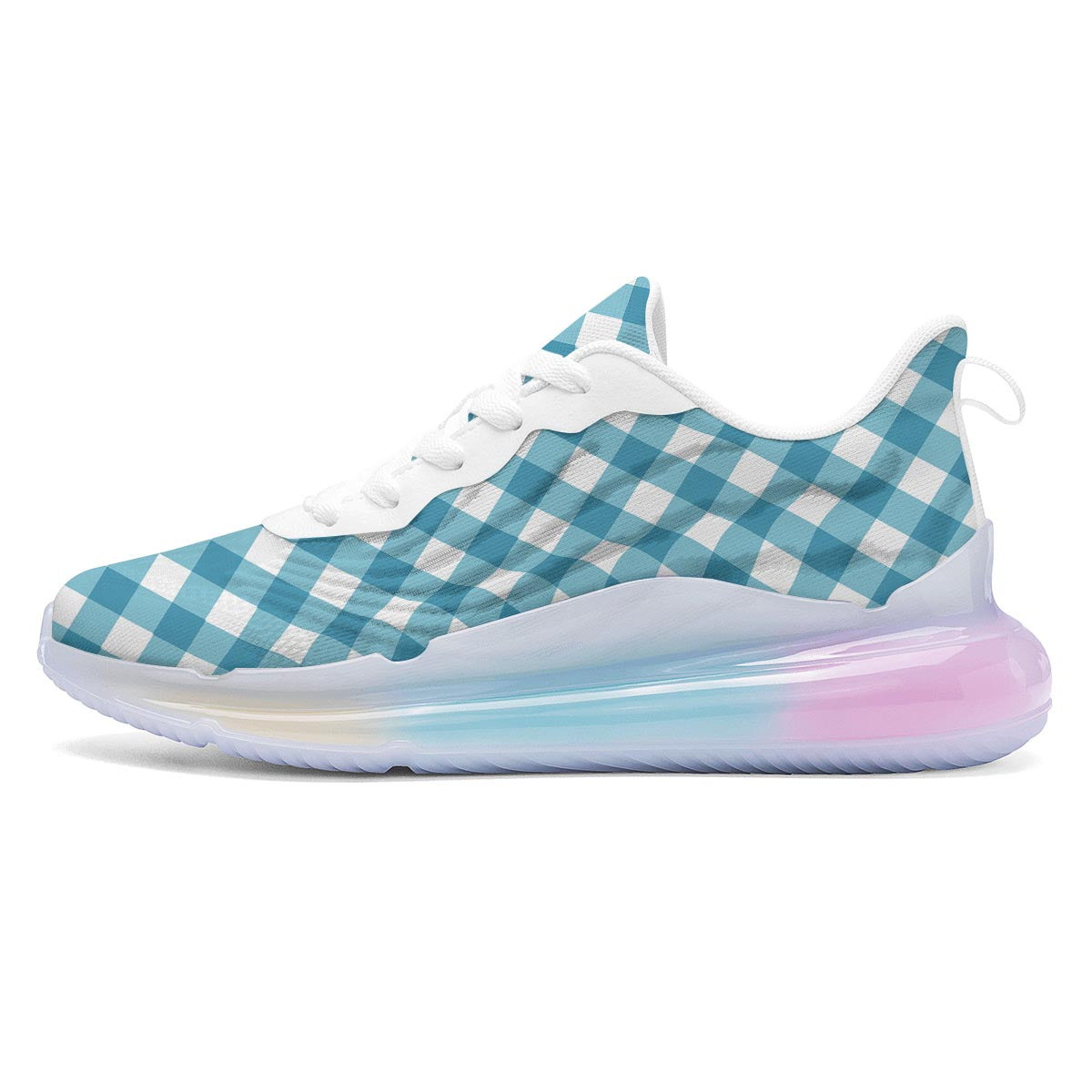 Gingham White And Teal Print Pattern Running Sneakers-grizzshop